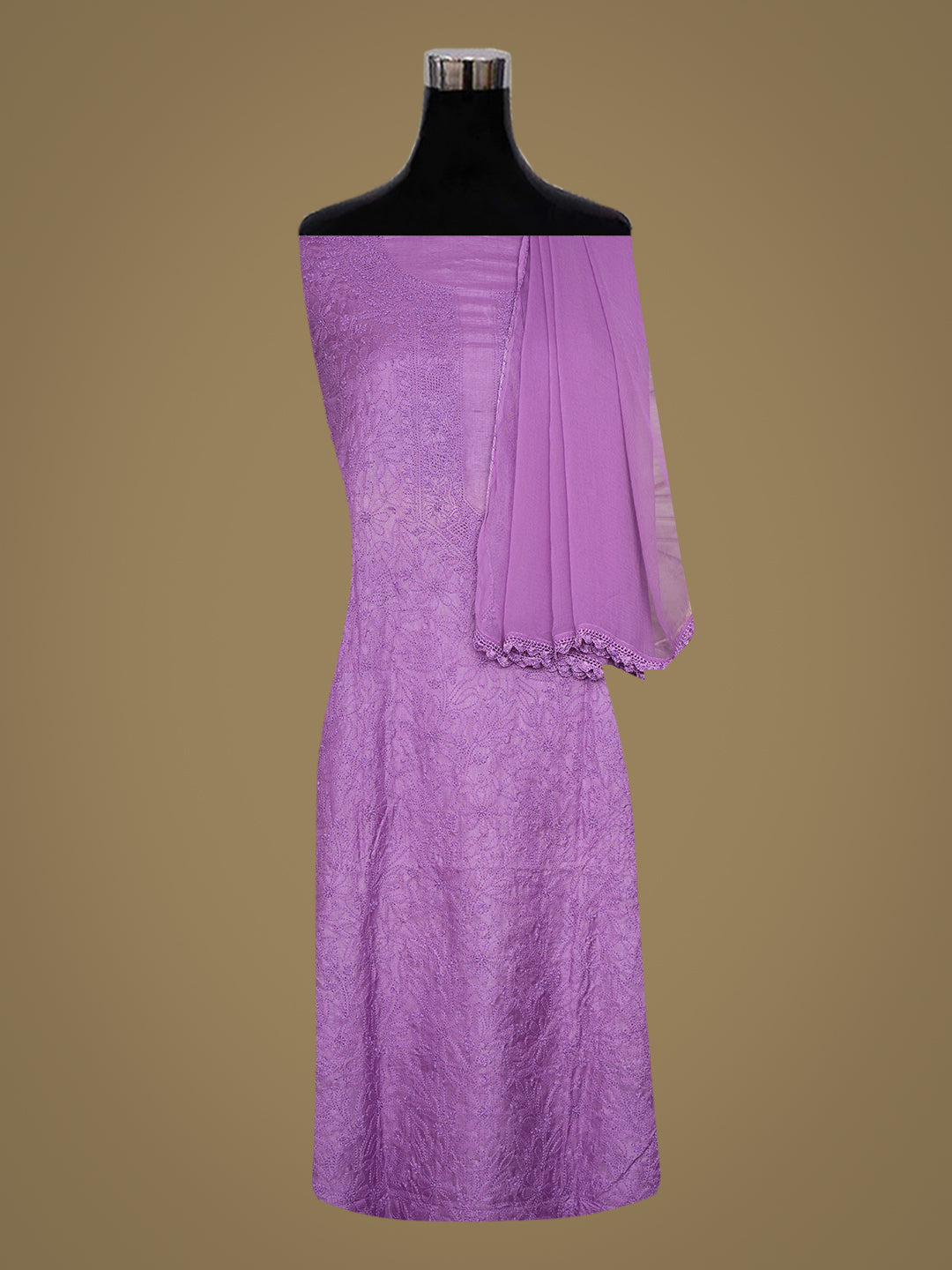 Ada Hand Embroidered Mauve Silk Lucknowi Chikankari Unstitched Suit Piece 01A965576
