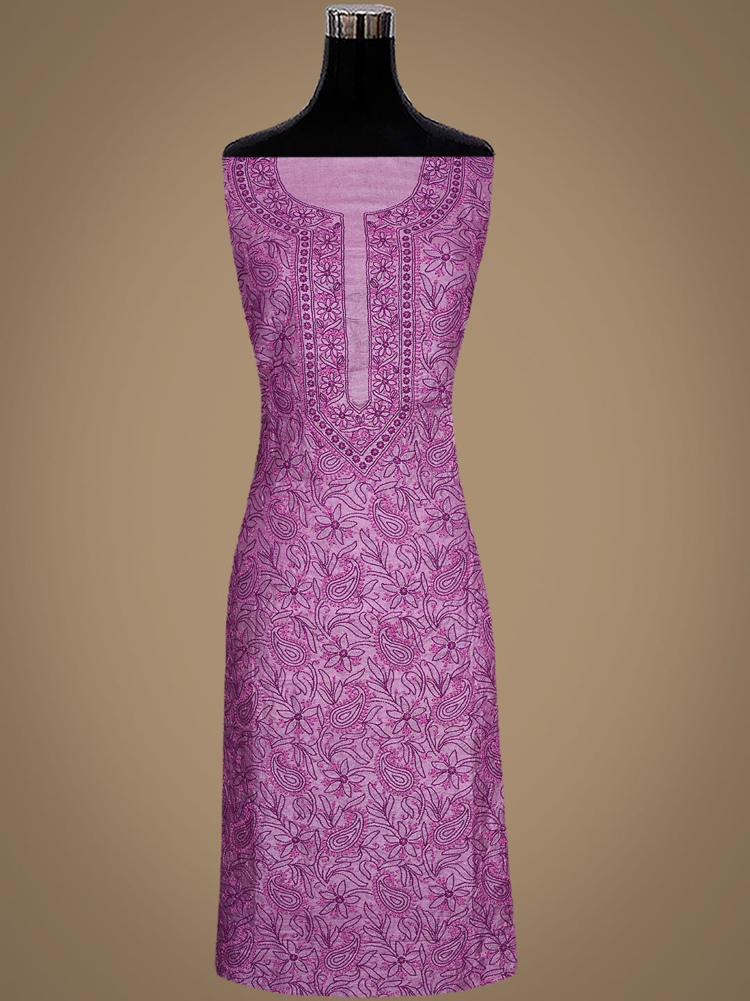 Ada Hand Embroidered Mauve Silk lucknowi Chikankari Unstitched Kurta 01A998782