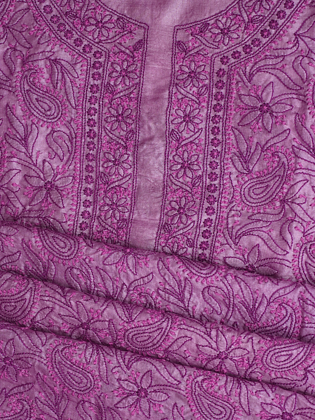 Ada Hand Embroidered Mauve Silk lucknowi Chikankari Unstitched Kurta 01A998782