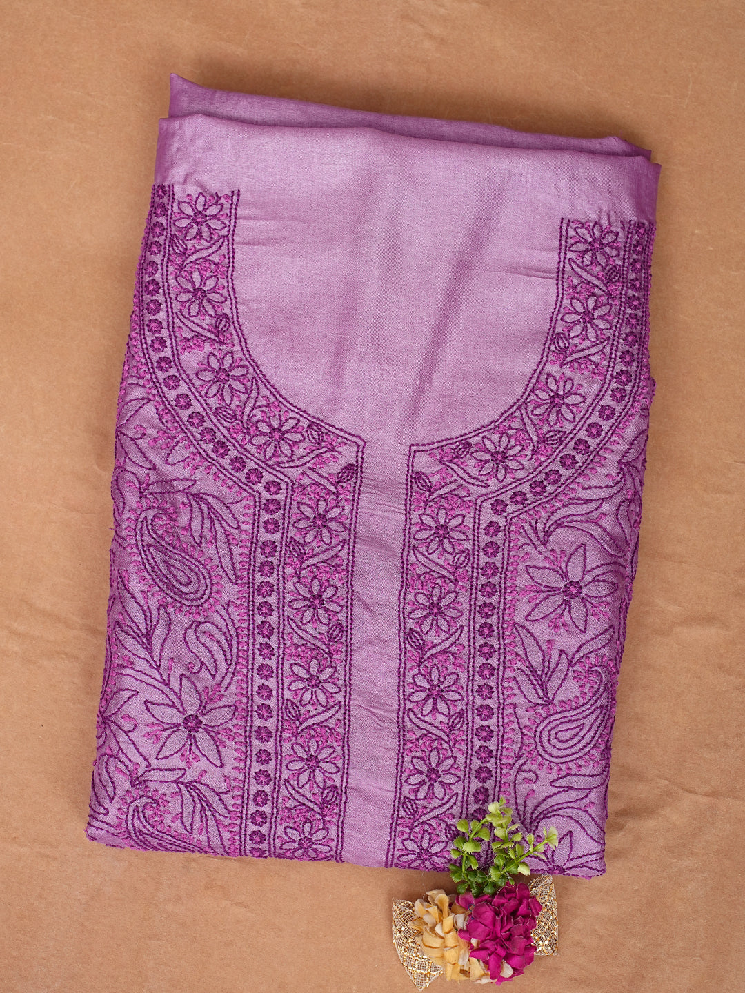 Ada Hand Embroidered Mauve Silk lucknowi Chikankari Unstitched Kurta 01A998782