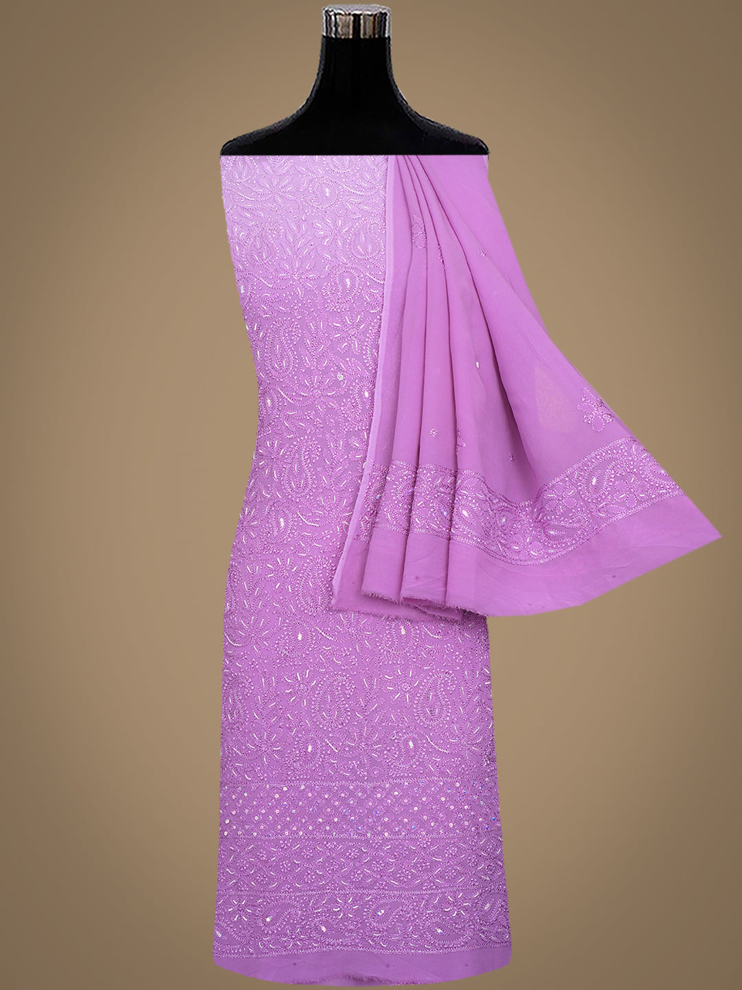 Ada Hand Embroidered Mauve Viscose Georgette Lucknowi Chikankari Unstitched Kurta Dupatta Set With Cutdana Work 01A933576