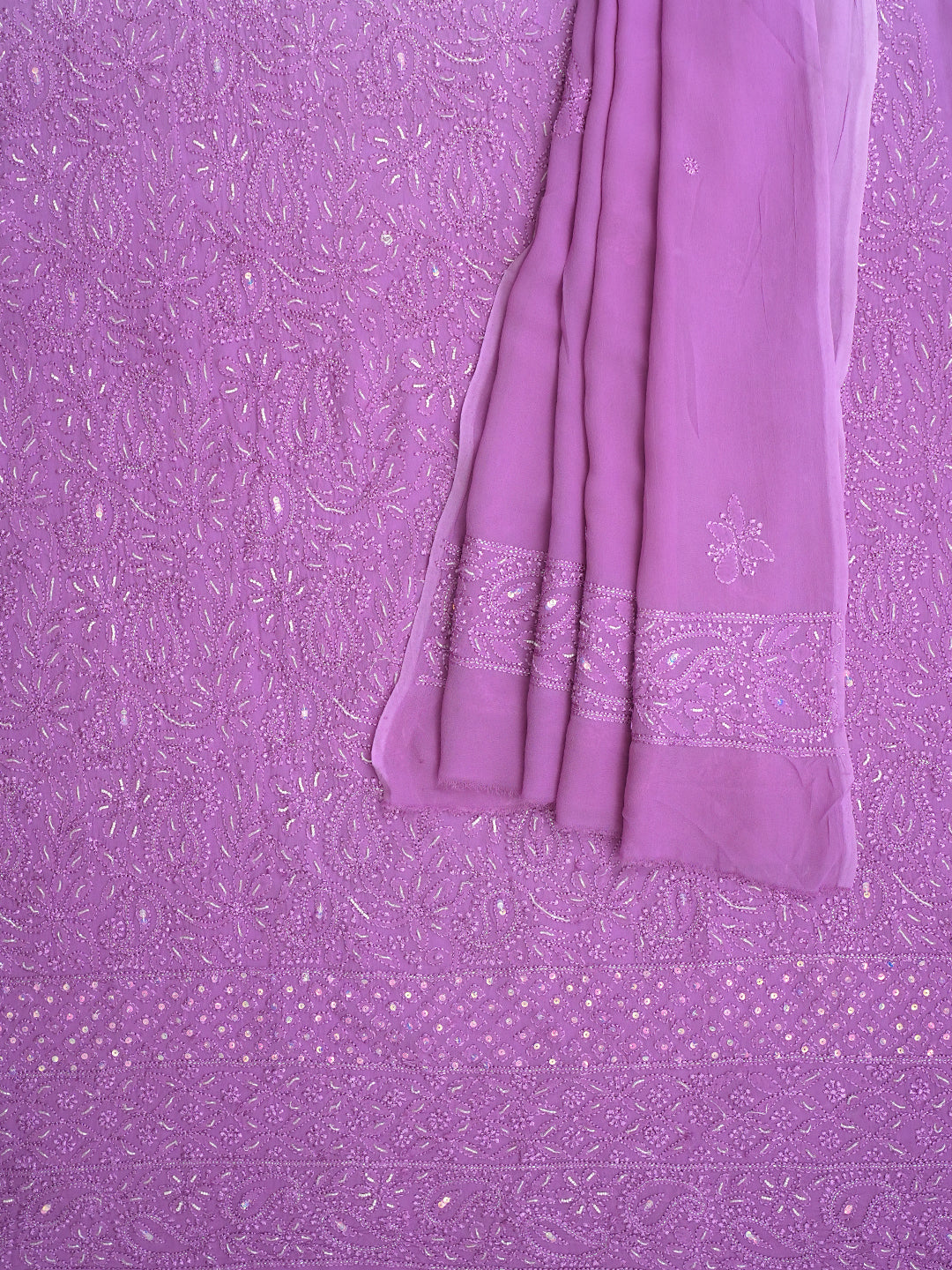 Ada Hand Embroidered Mauve Viscose Georgette Lucknowi Chikankari Unstitched Kurta Dupatta Set With Cutdana Work 01A933576