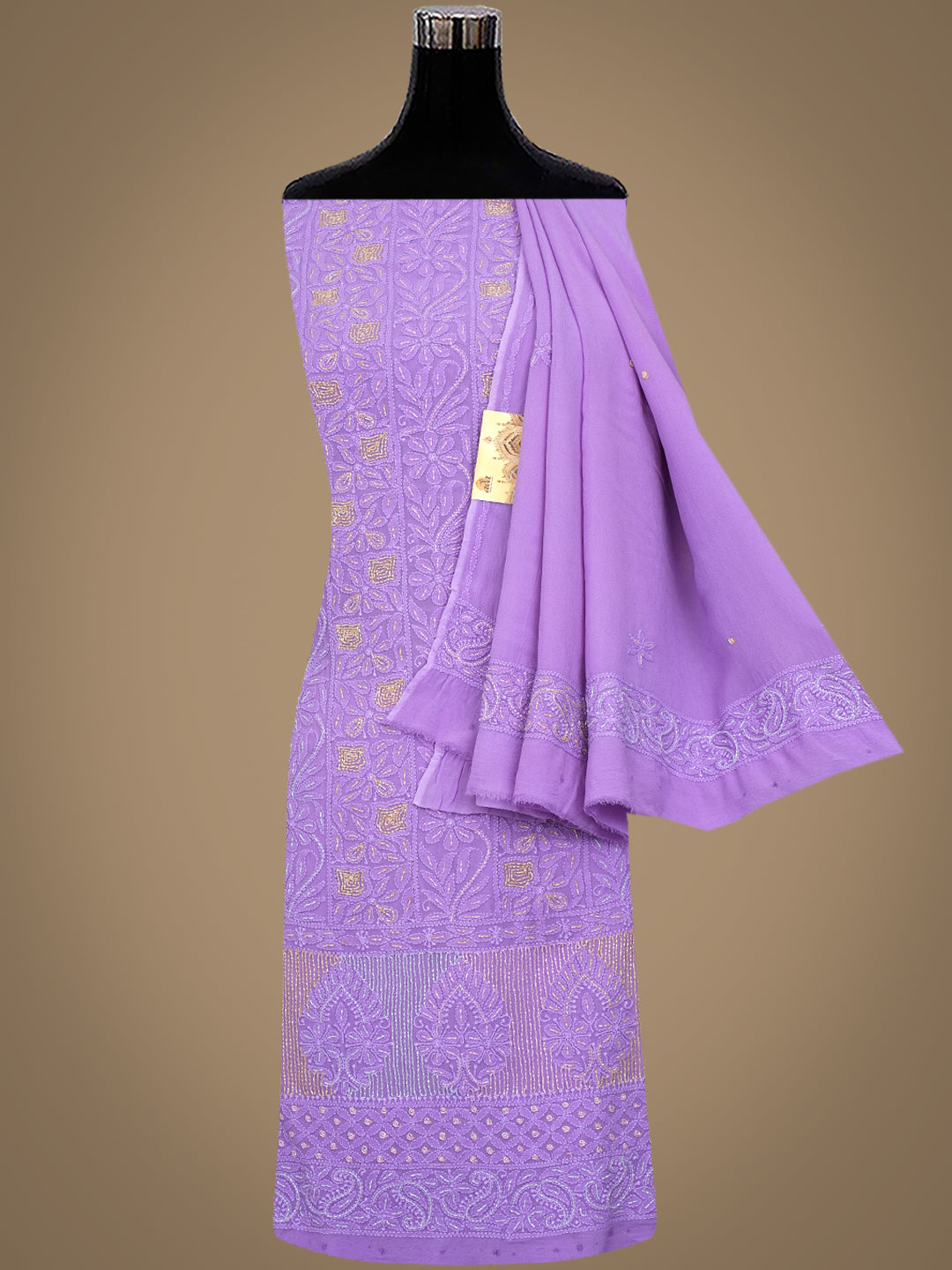 Ada Hand Embroidered Mauve Viscose Georgette Lucknowi Chikankari Unstitched Kurta Dupatta Set With Cutdana Work 01A948011