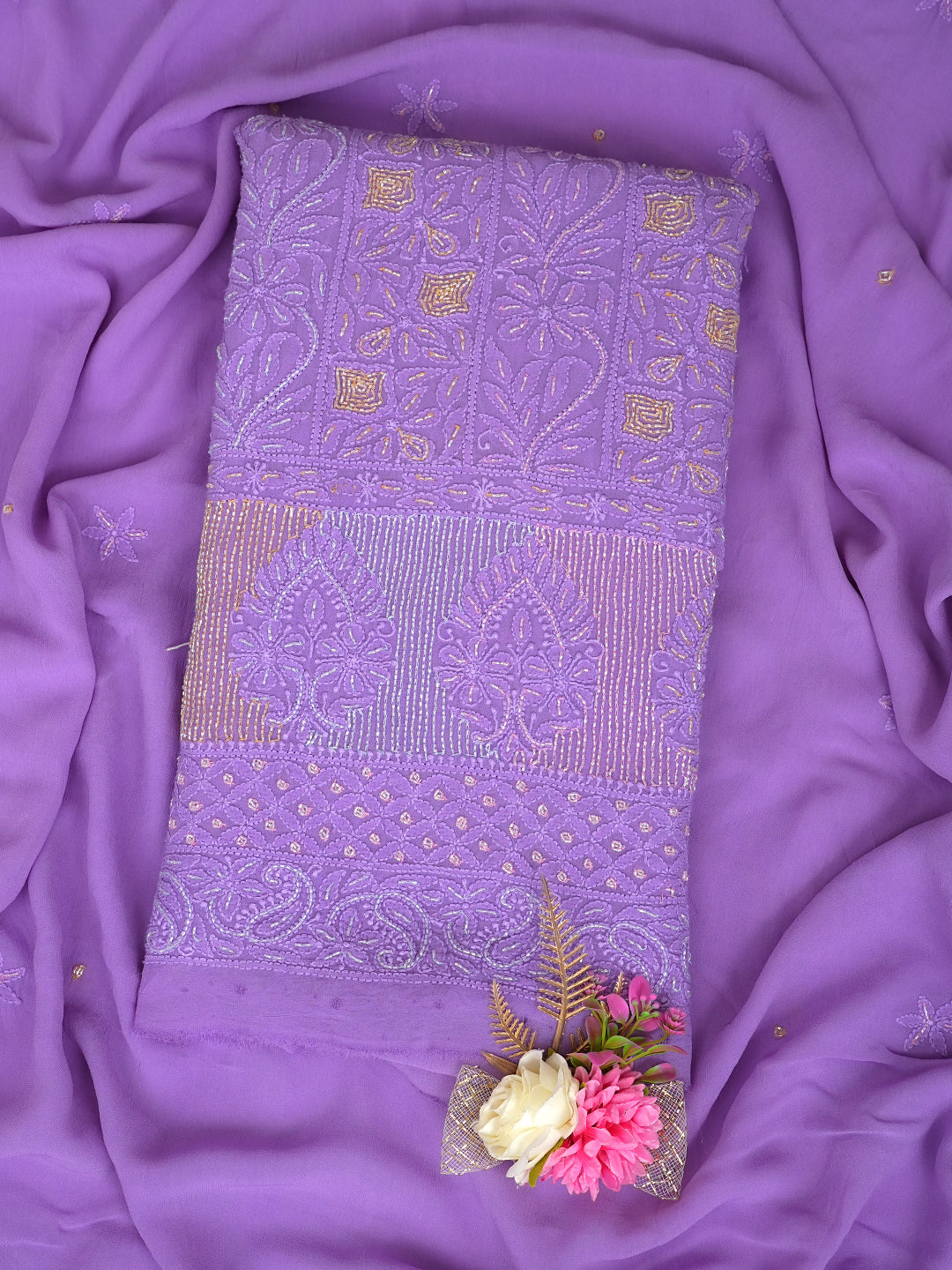 Ada Hand Embroidered Mauve Viscose Georgette Lucknowi Chikankari Unstitched Kurta Dupatta Set With Cutdana Work 01A948011