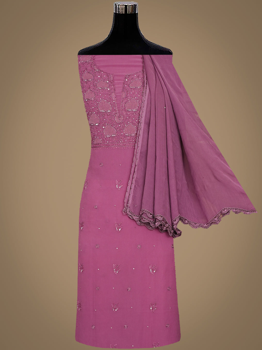 Ada Hand Embroidered Mauve Viscose Georgette Lucknowi Chikankari Unstitched Suit Piece With Cutdana Work 01A922564