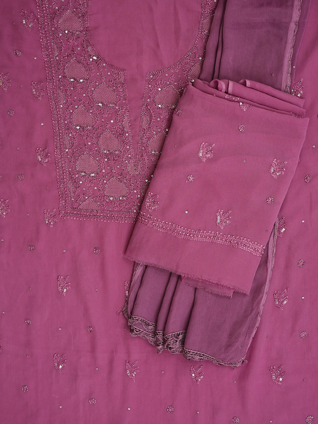 Ada Hand Embroidered Mauve Viscose Georgette Lucknowi Chikankari Unstitched Suit Piece With Cutdana Work 01A922564