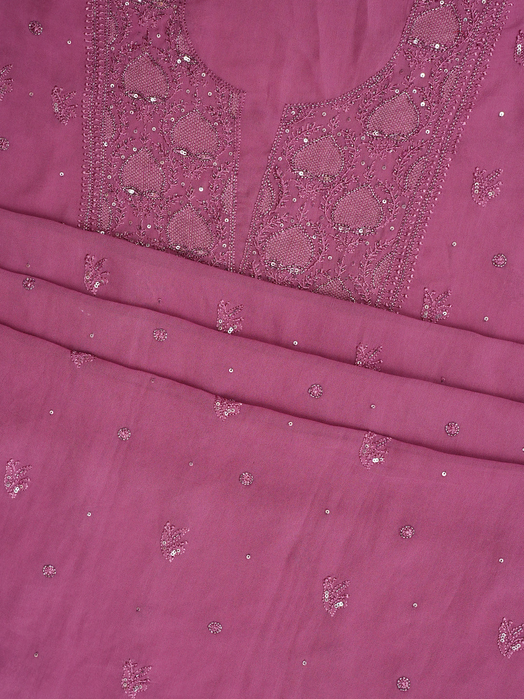 Ada Hand Embroidered Mauve Viscose Georgette Lucknowi Chikankari Unstitched Suit Piece With Cutdana Work 01A922564