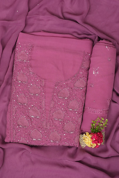 Ada Hand Embroidered Mauve Viscose Georgette Lucknowi Chikankari Unstitched Suit Piece With Cutdana Work 01A922564
