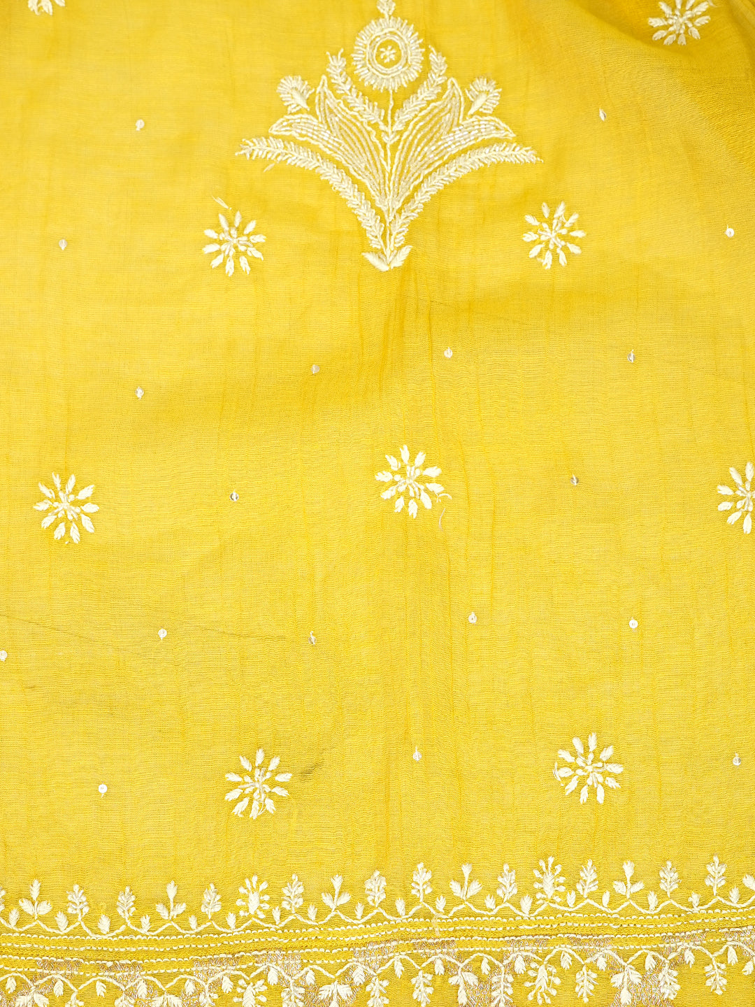 Ada Hand Embroidered Mehandi Green Chanderi Lucknowi Chikankari Semi-Stitched Kurta Dupatta Set With Cutdana Work 01A954489
