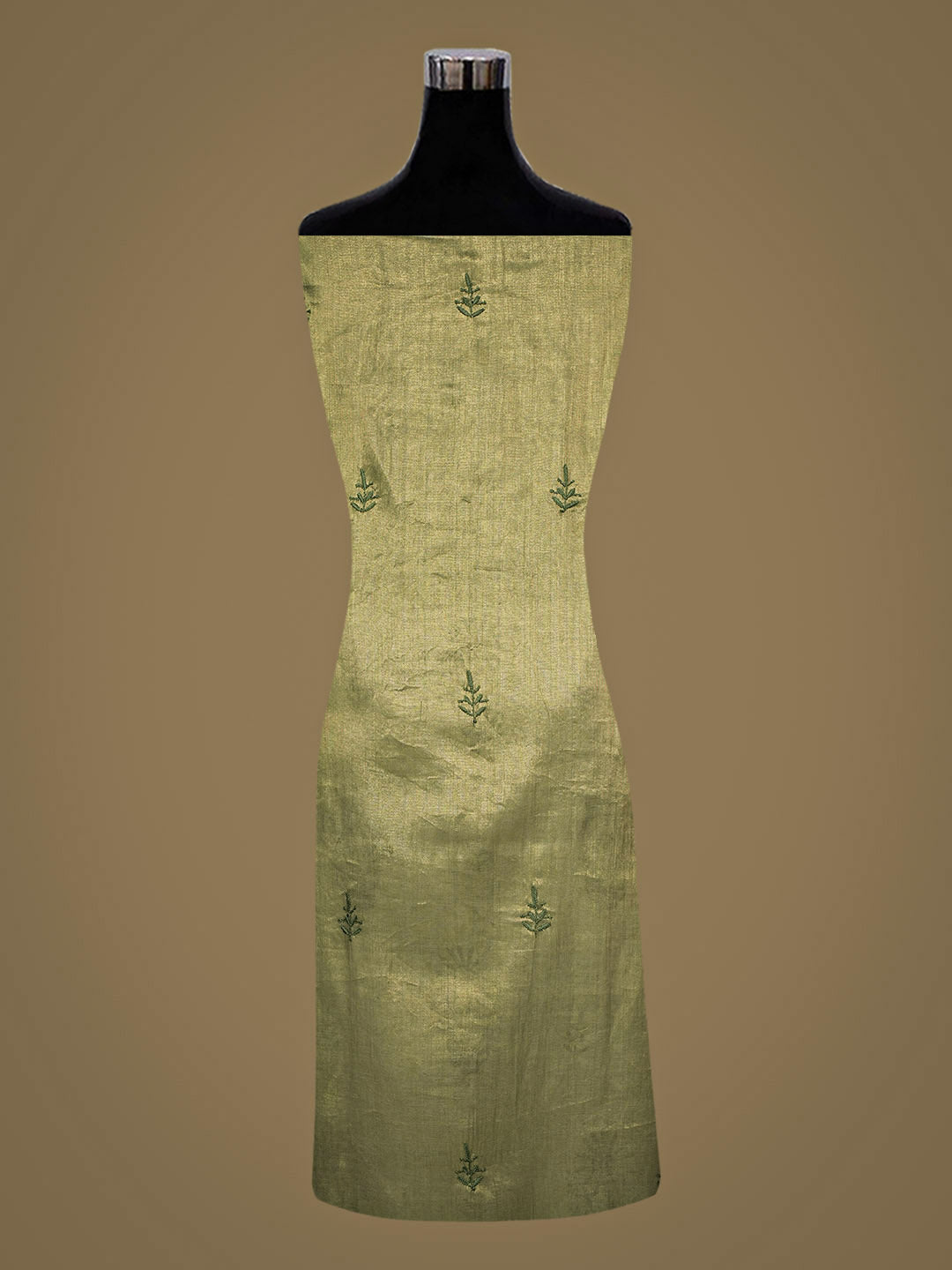 Ada Hand Embroidered Mehandi Green Tissue Unstitched Lucknowi Chikankari Kurta Dupatta Set 01A948062