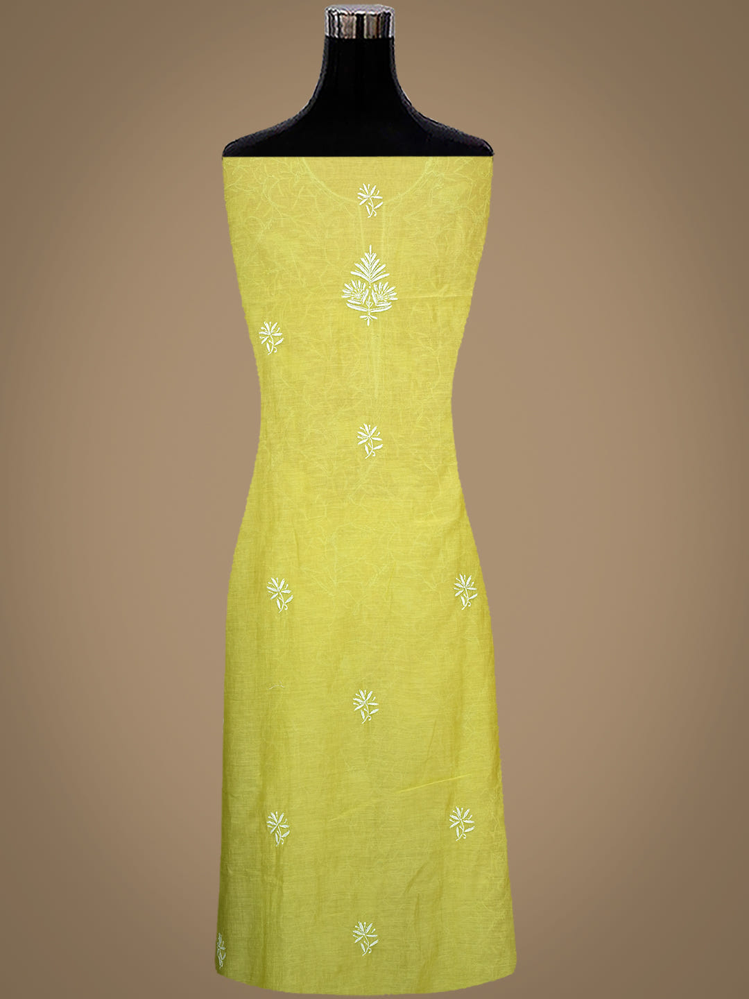Ada Hand Embroidered Mehendi Green Chanderi Lucknowi Chikankari Unstitched Kurta Dupatta Set With Pearl Work 01A803951