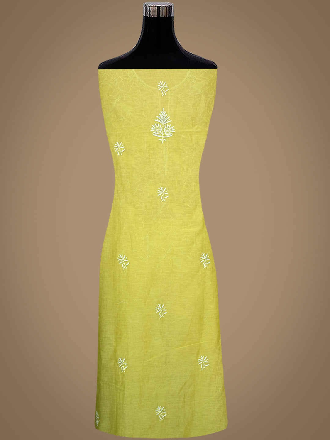 Ada Hand Embroidered Mehendi Green Chanderi Lucknowi Chikankari Unstitched Kurta Dupatta Set With Pearl Work 01A803951