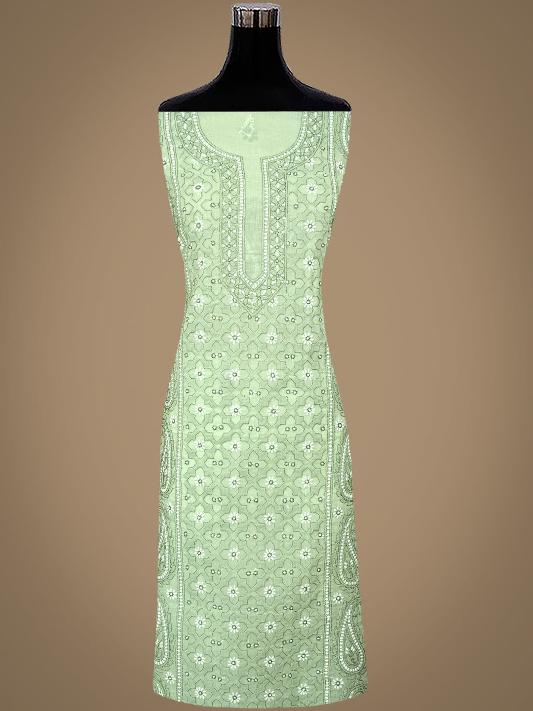 Ada Hand Embroidered Mint Green Cotton Lucknowi Chikankari Unstitched Suit Set 01A1010801