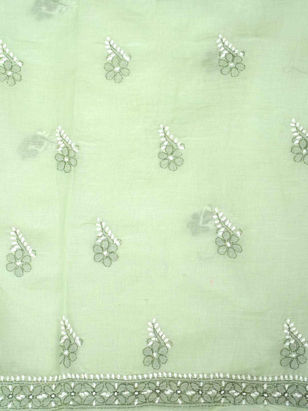 Ada Hand Embroidered Mint Green Cotton Lucknowi Chikankari Unstitched Suit Set 01A1010801