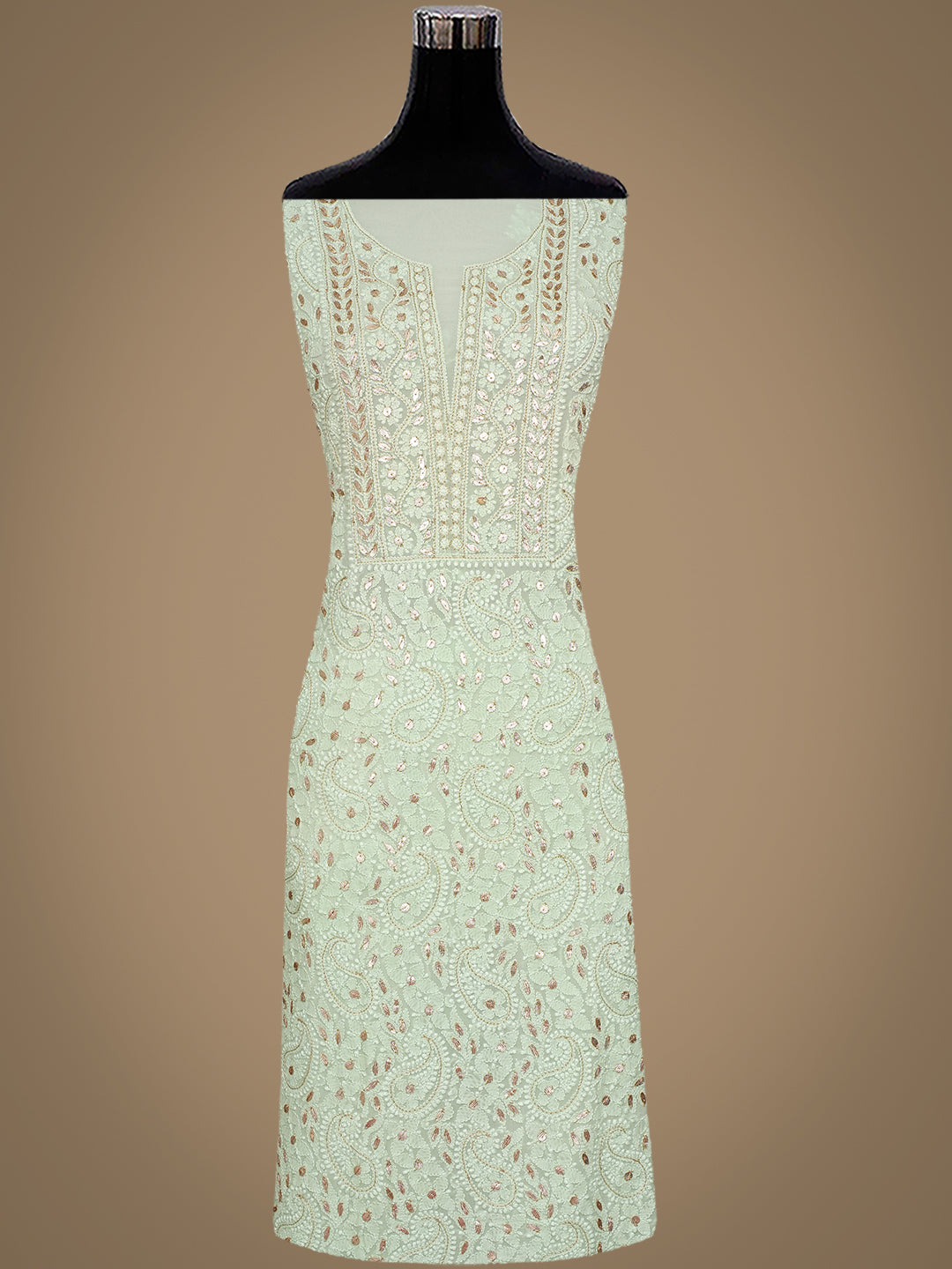 Hand Embroidered Mint Green Chikankari Suit Set for Women