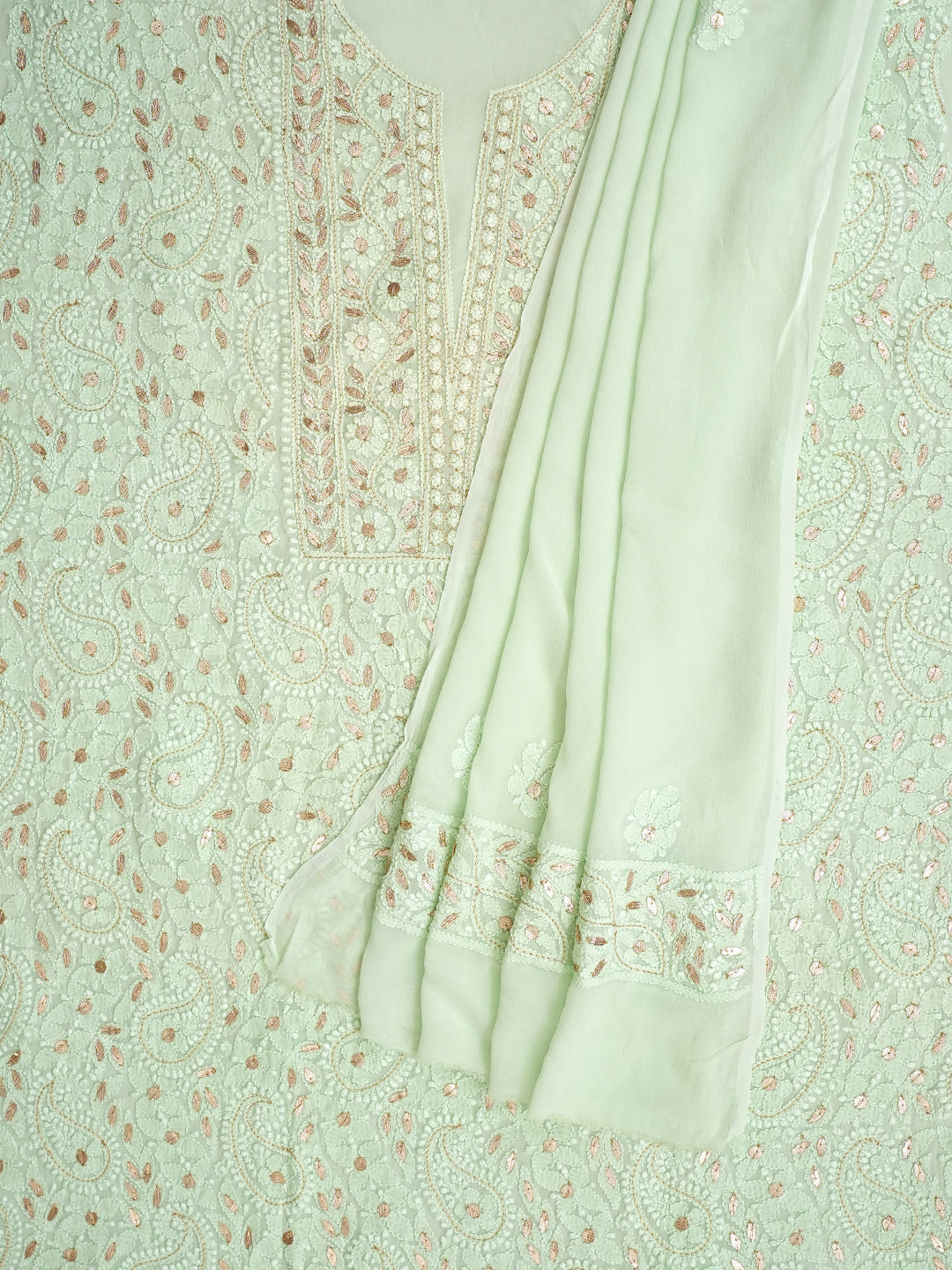 Traditional Mint Green Chikankari Dress Material with Gota Patti