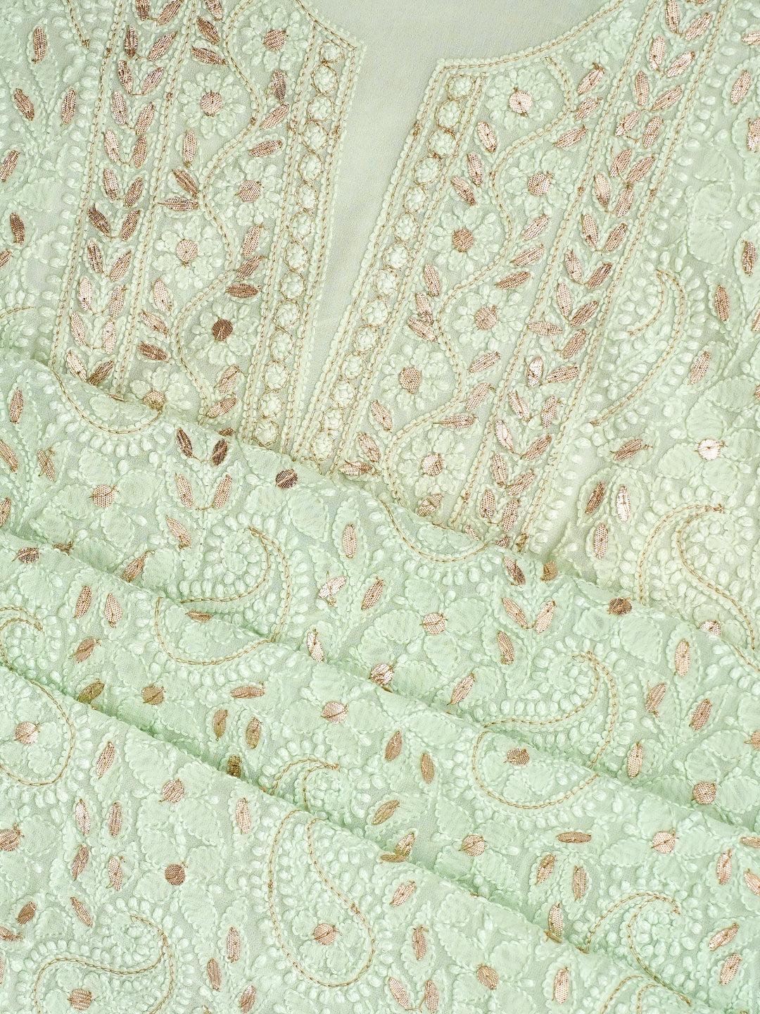 Premium Mint Green Chikankari Unstitched Kurta Set for Festive Wear
