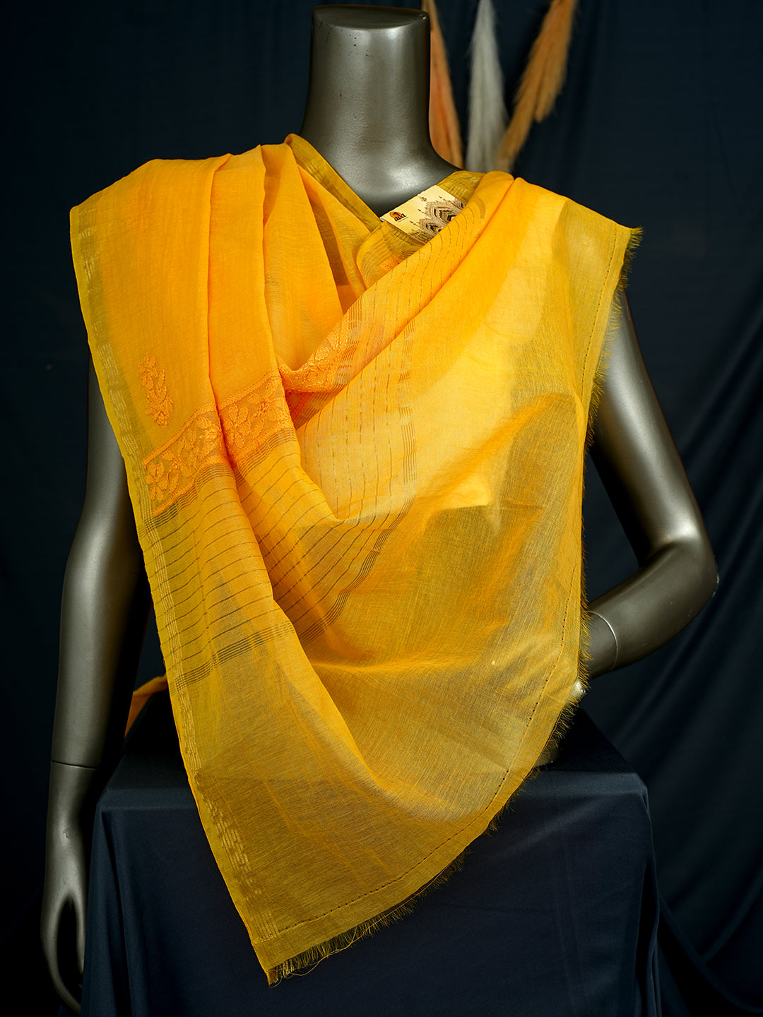 Ada Hand Embroidered Mustard Chanderi Dupatta 01A902806