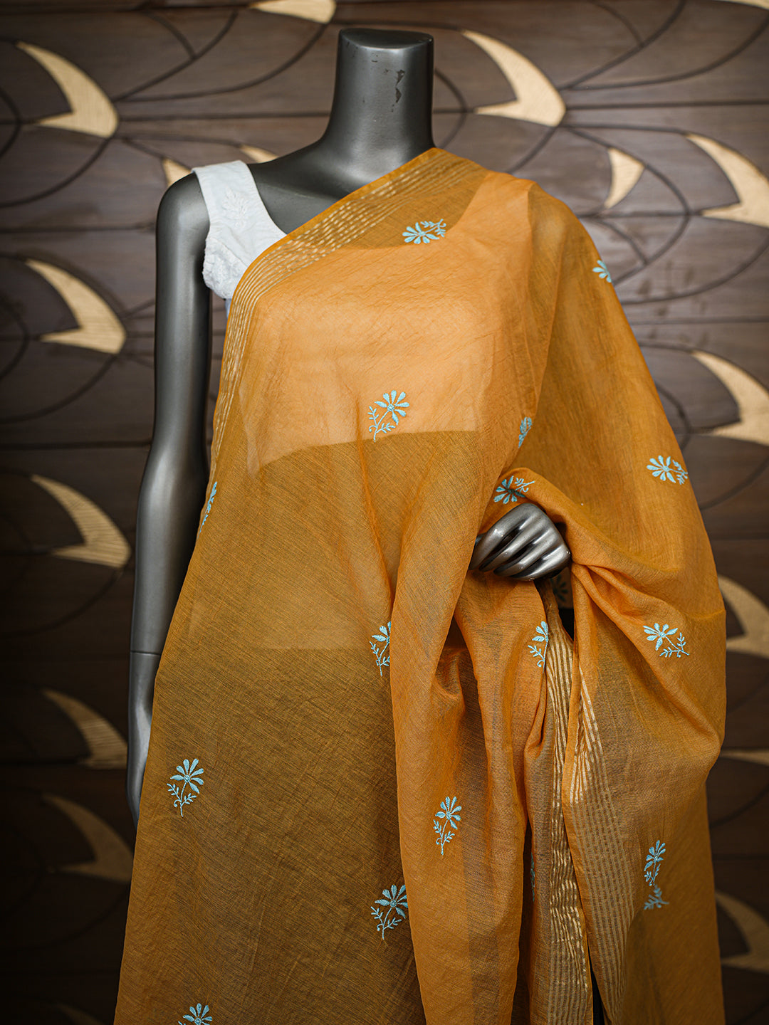 Ada Hand Embroidered Mustard Chanderi Lucknowi Chikankari Dupatta 07A501801