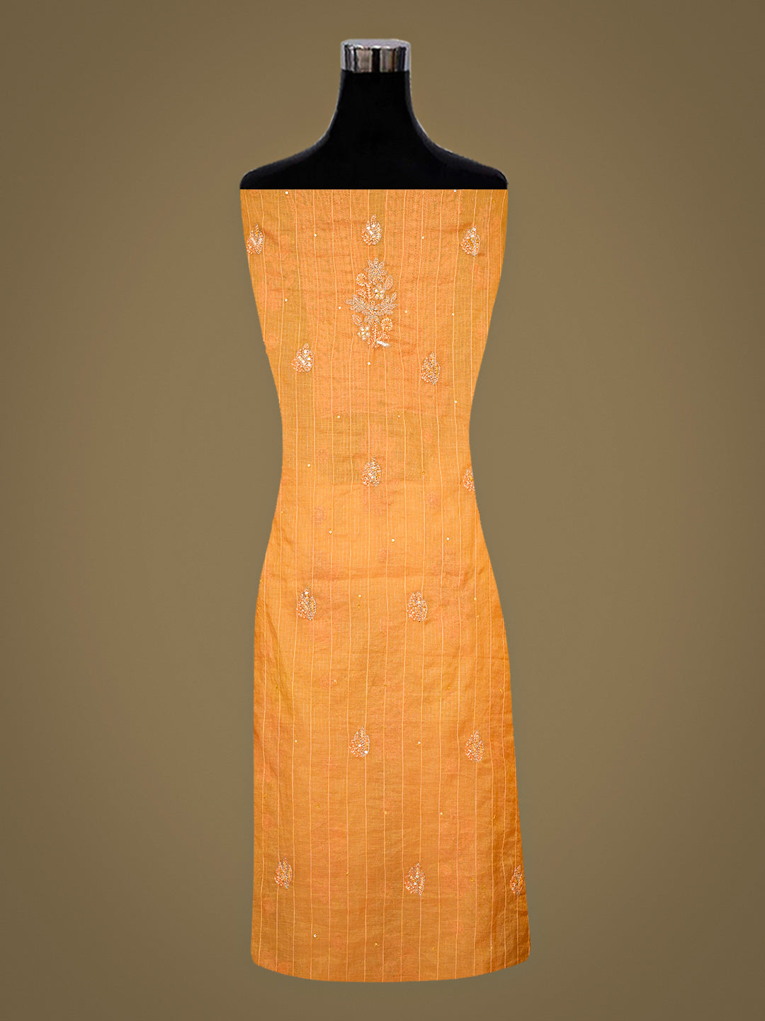 Ada Hand Embroidered Mustard Chanderi Lucknowi Chikankari Unstitched Kurta Dupatta Set With Zari Taar Work 01A850094