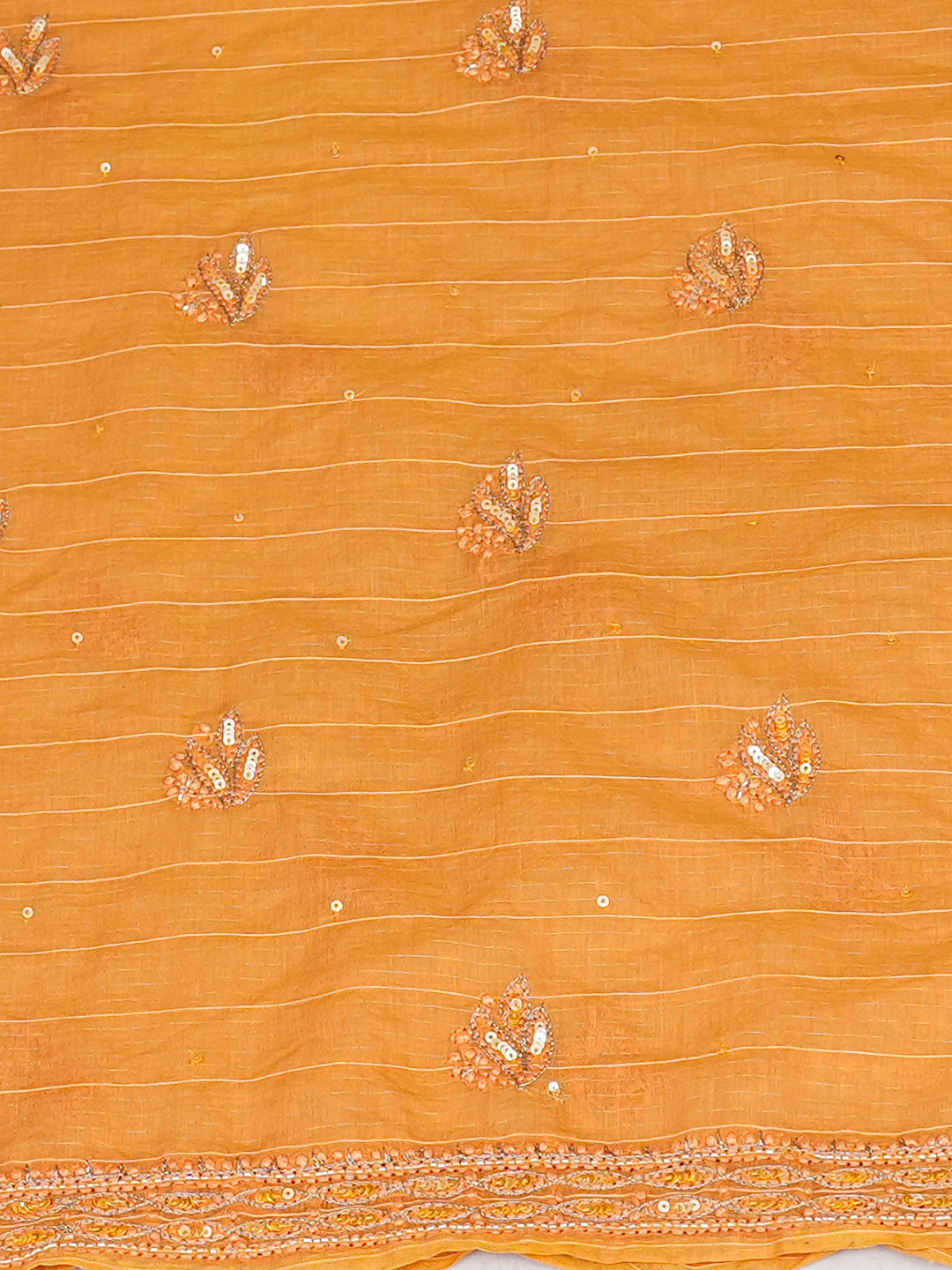 Ada Hand Embroidered Mustard Chanderi Lucknowi Chikankari Unstitched Kurta Dupatta Set With Zari Taar Work 01A850094
