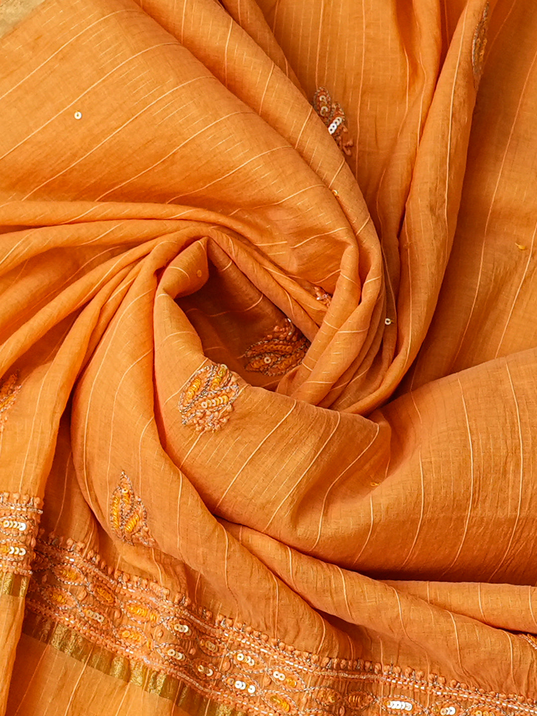 Ada Hand Embroidered Mustard Chanderi Lucknowi Chikankari Unstitched Kurta Dupatta Set With Zari Taar Work 01A850094