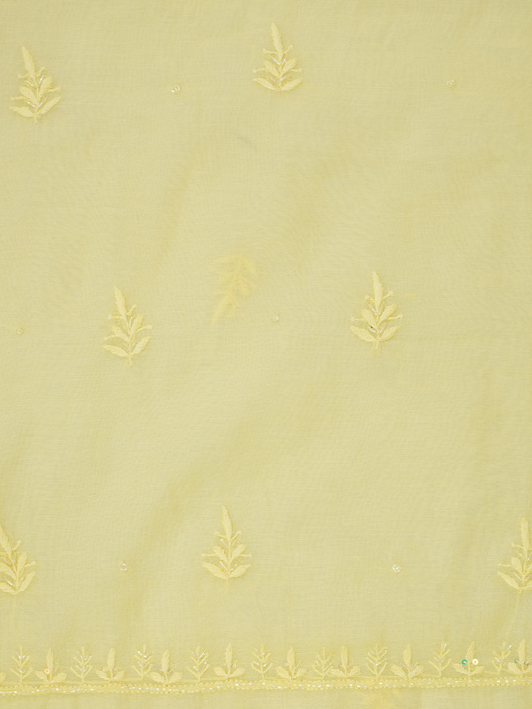 Ada Hand Embroidered Mustard Chanderi Lucknowi Chikankari Unstitched Kurta Dupatta Set with Pearl Work 01A911496