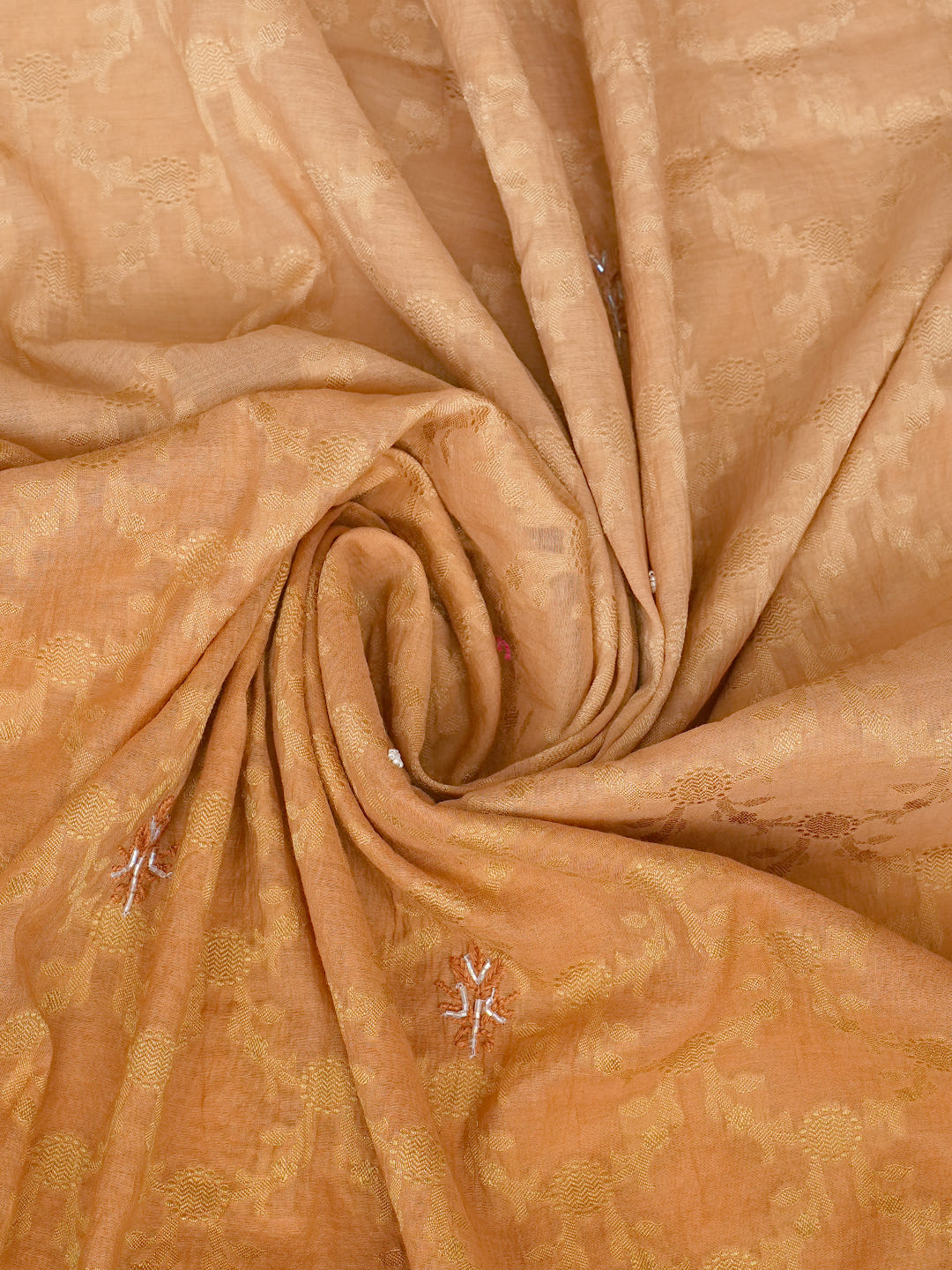 Ada Hand Embroidered Mustard Chanderi Lucknowi Chikankari Unstitched Kurta Dupatta Set With Cutdana Work 01A972729