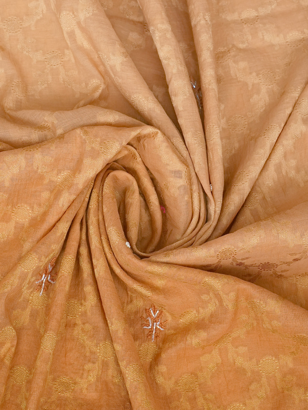 Ada Hand Embroidered Mustard Chanderi Lucknowi Chikankari Unstitched Kurta Dupatta With Cutdana Work 01A972729