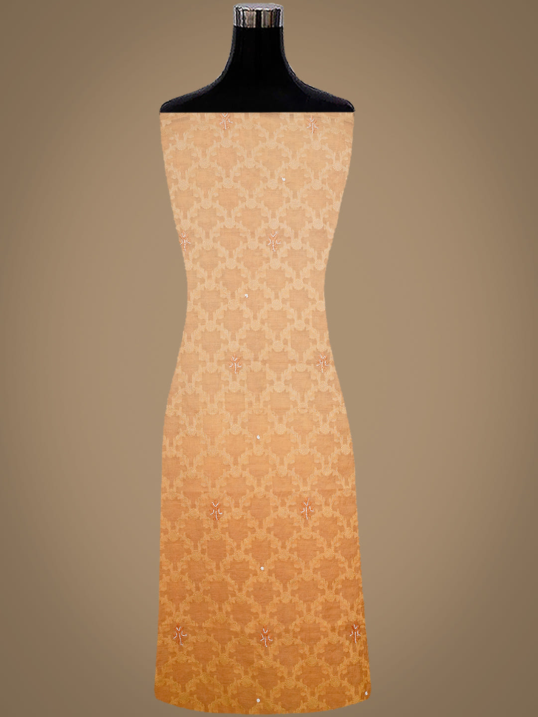 Ada Hand Embroidered Mustard Chanderi Lucknowi Chikankari Unstitched Kurta Dupatta Set With Cutdana Work 01A972729