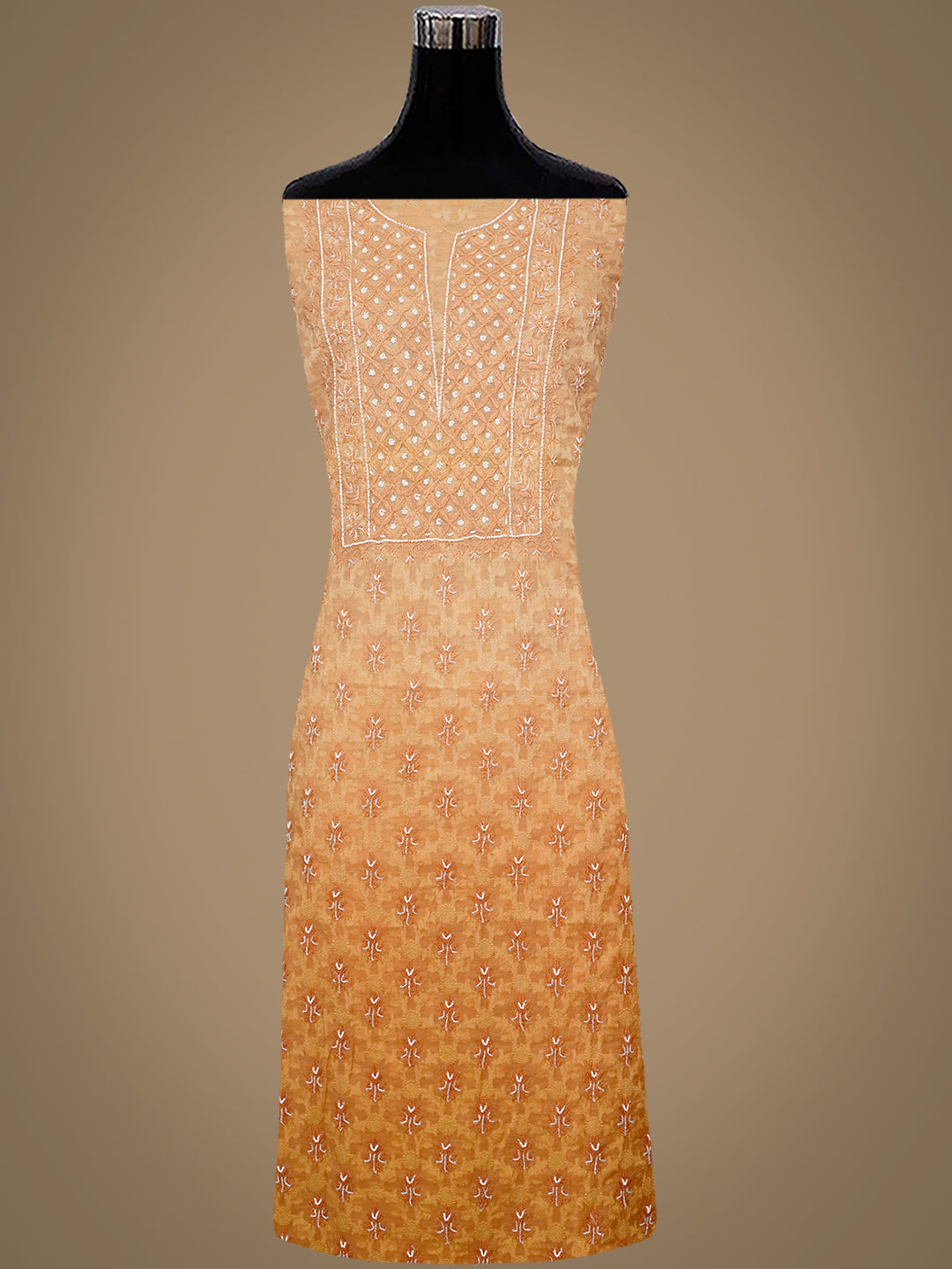 Ada Hand Embroidered Mustard Chanderi Lucknowi Chikankari Unstitched Kurta Dupatta With Cutdana Work 01A972729