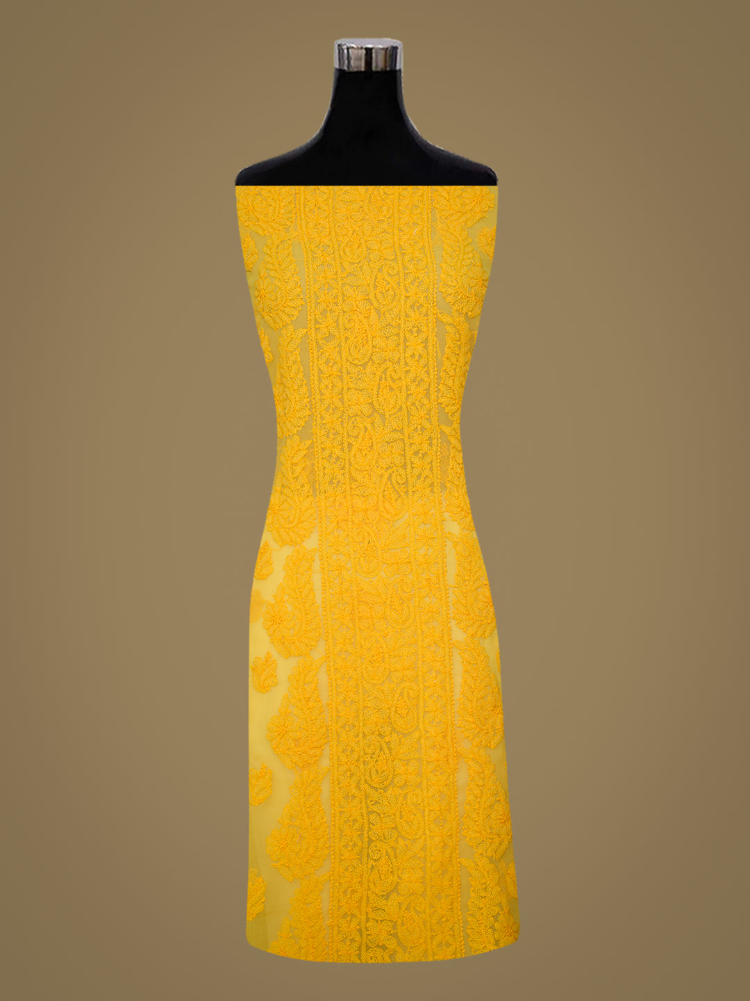 Ada Hand Embroidered Mustard Faux Georgette Lucknowi Chikankari Unstitched Suit Piece_4