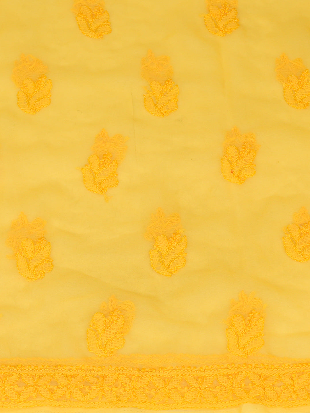 Ada Hand Embroidered Mustard Faux Georgette Lucknowi Chikankari Unstitched Suit Piece_5