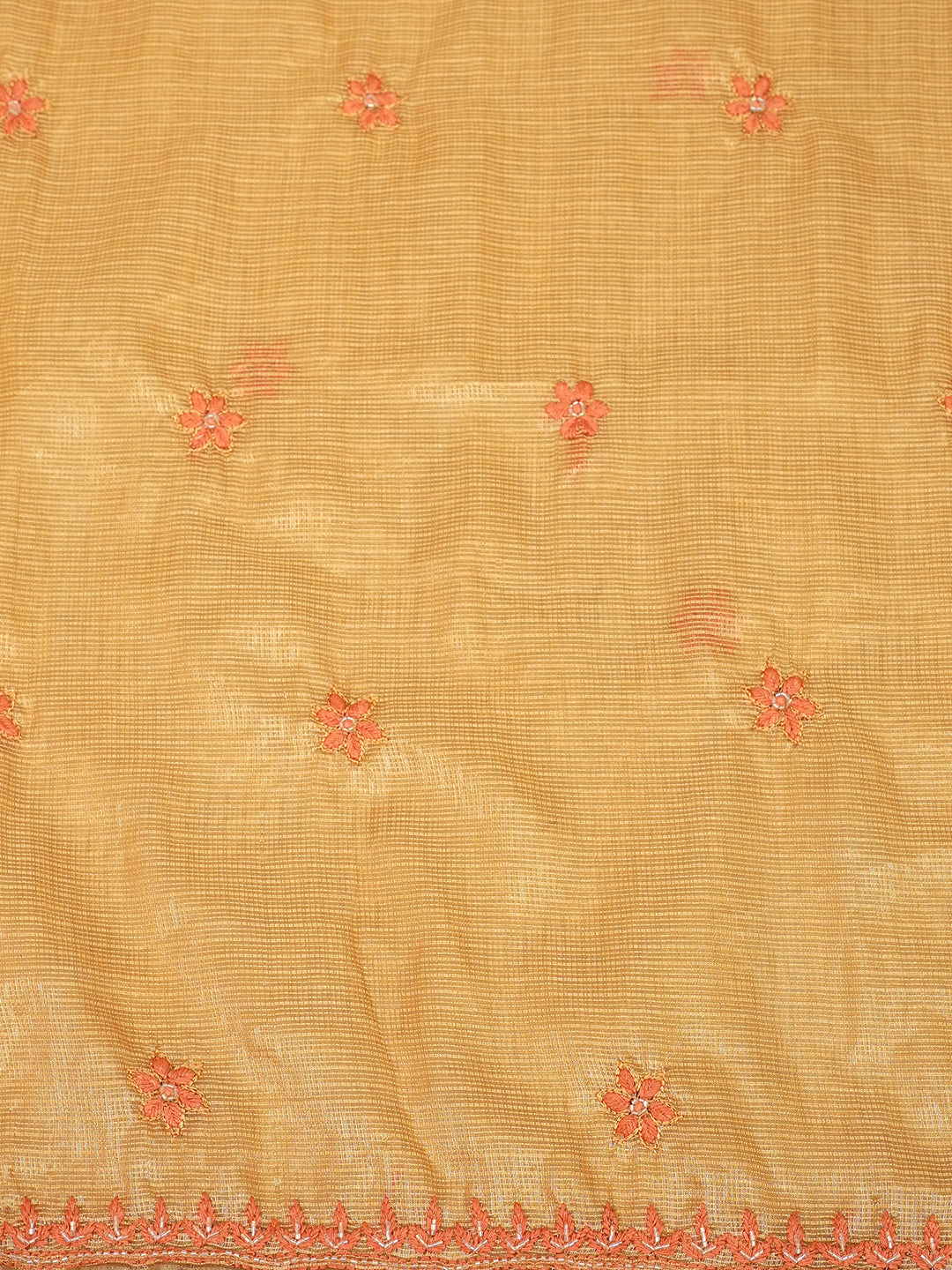 Ada Hand Embroidered Mustard Kota Tissue Lucknowi Chikankari Unstitched Kurta Dupatta Set With Cutdana Work 01A876803