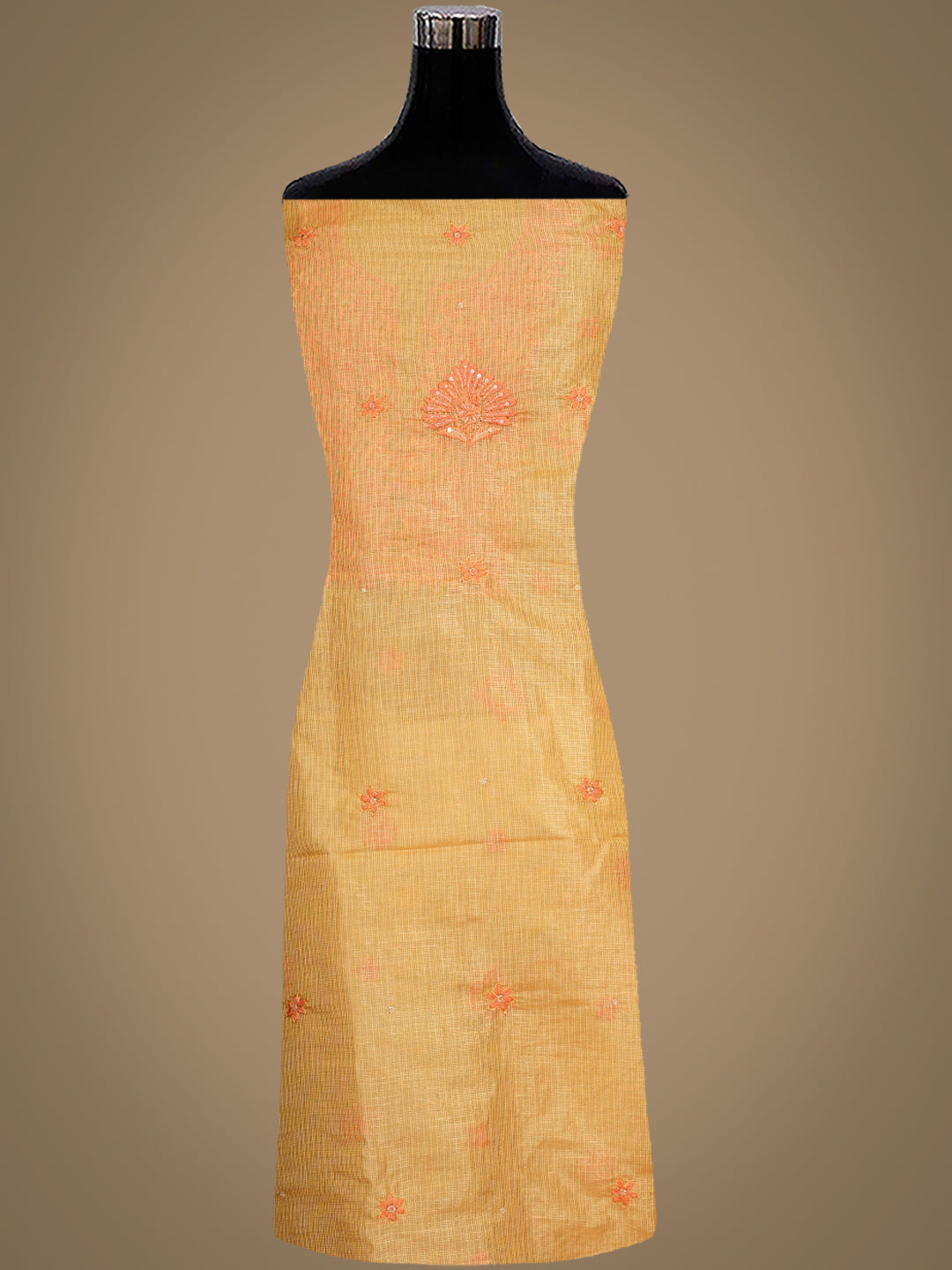 Ada Hand Embroidered Mustard Kota Tissue Lucknowi Chikankari Unstitched Kurta Dupatta Set With Cutdana Work 01A876803