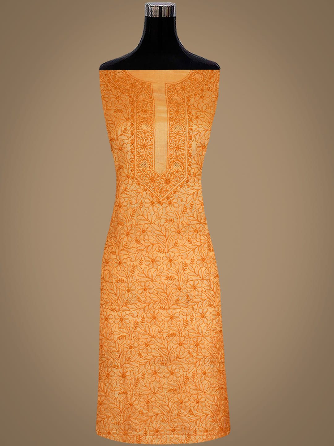 Ada Hand Embroidered Mustard Silk Lucknowi Chikankari Unstitched Suit Piece With Chiffon Dupatta_3