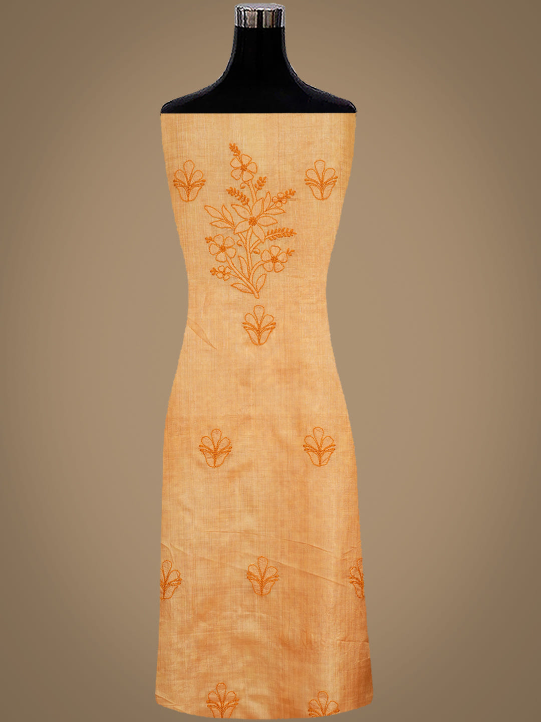Ada Hand Embroidered Mustard Silk Lucknowi Chikankari Unstitched Suit Piece With Chiffon Dupatta_5