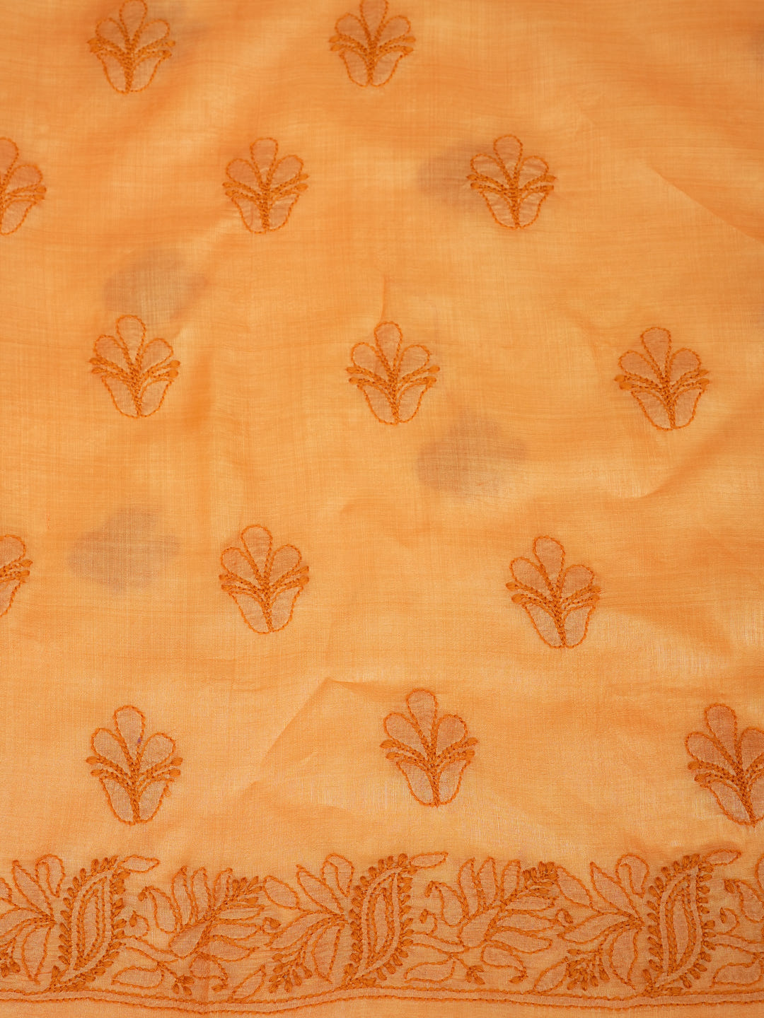 Ada Hand Embroidered Mustard Silk Lucknowi Chikankari Unstitched Suit Piece With Chiffon Dupatta_7