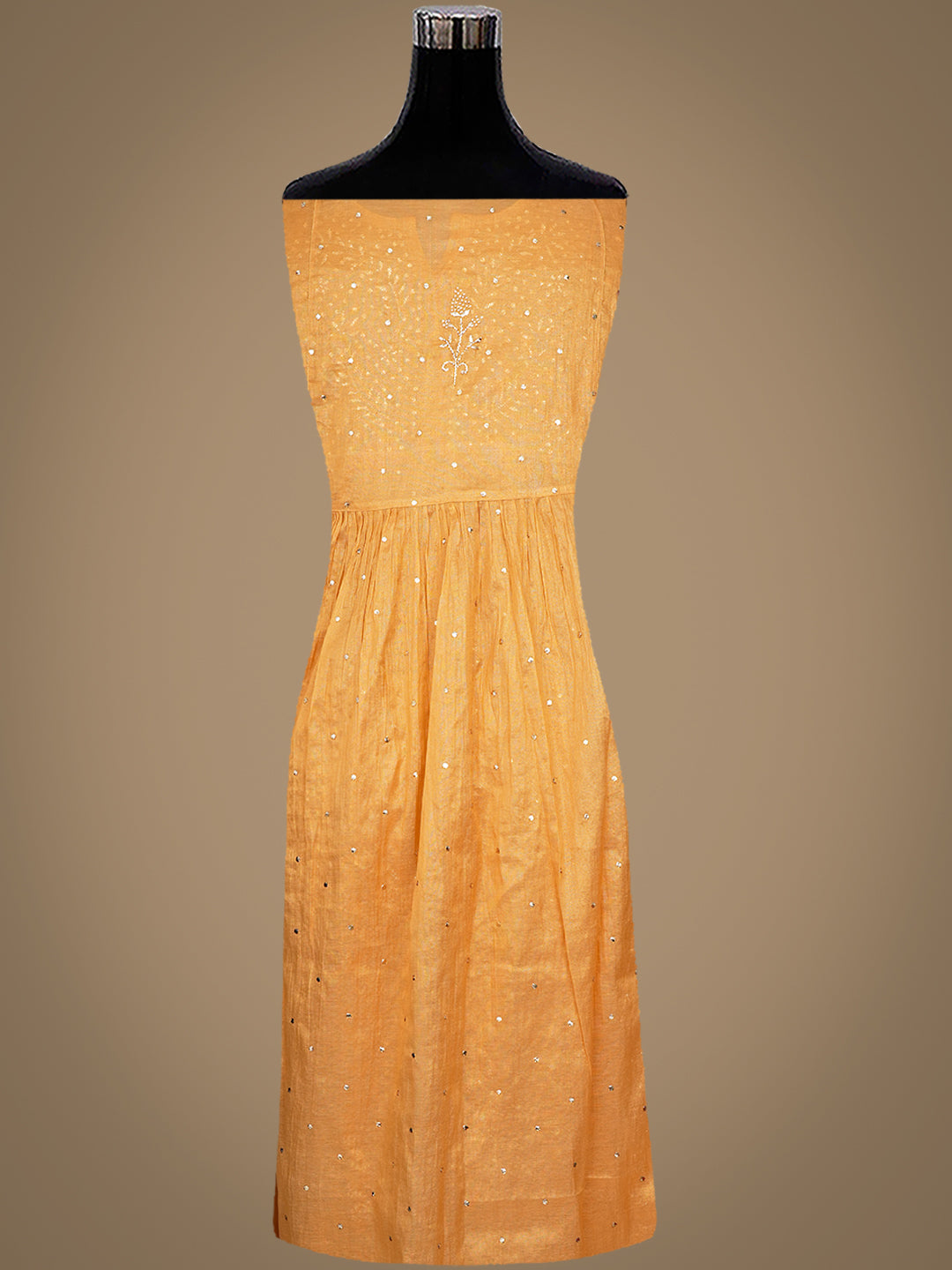 Ada Hand Embroidered Mustard Tissue Semi-Stitched A-line Kurta Dupatta Set With Muqaish Work 01A970297