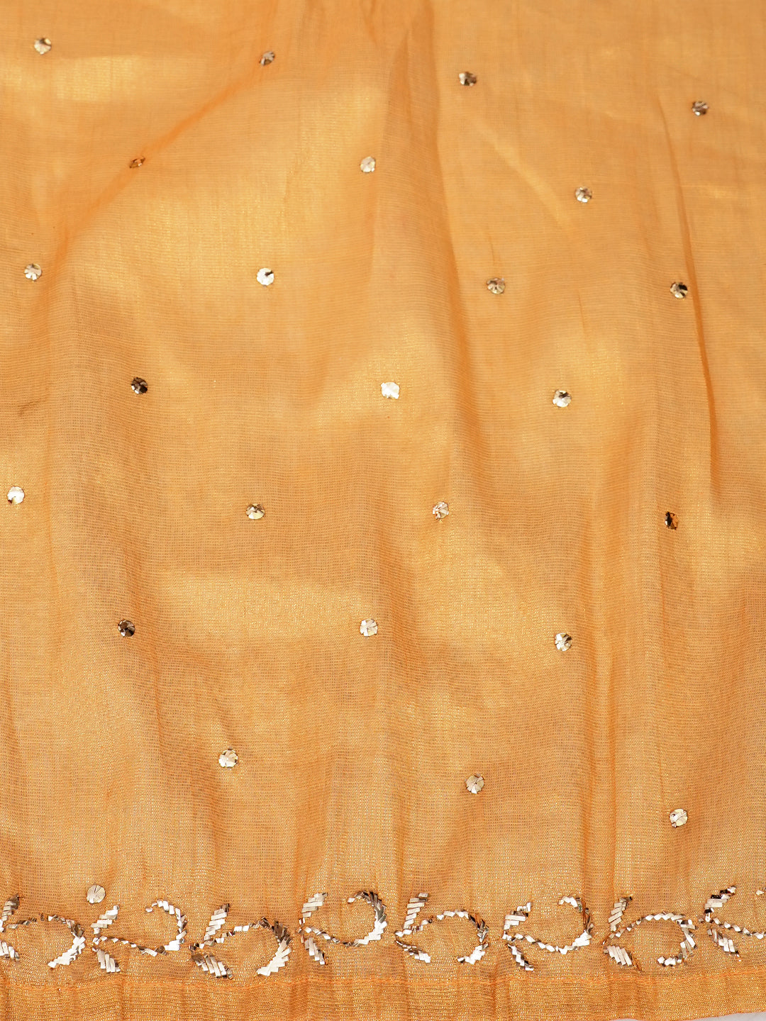 Ada Hand Embroidered Mustard Tissue Semi-Stitched A-line Kurta Dupatta Set With Muqaish Work 01A970297