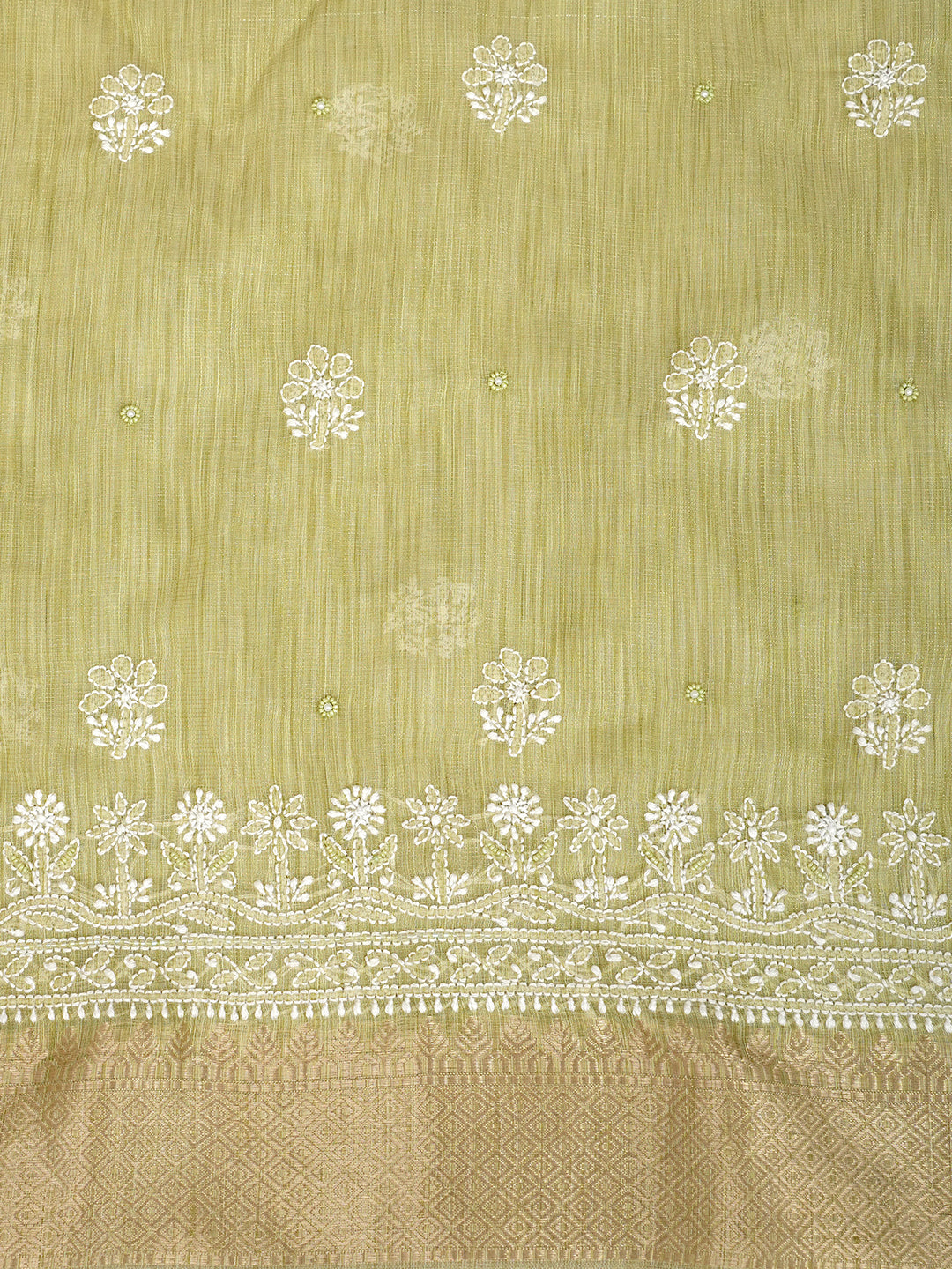 Ada Hand Embroidered Muted Olive Green Tissue Lucknowi Chikankari Unstitched Kurta Dupatta Set With Cutdana Work 01A1003693