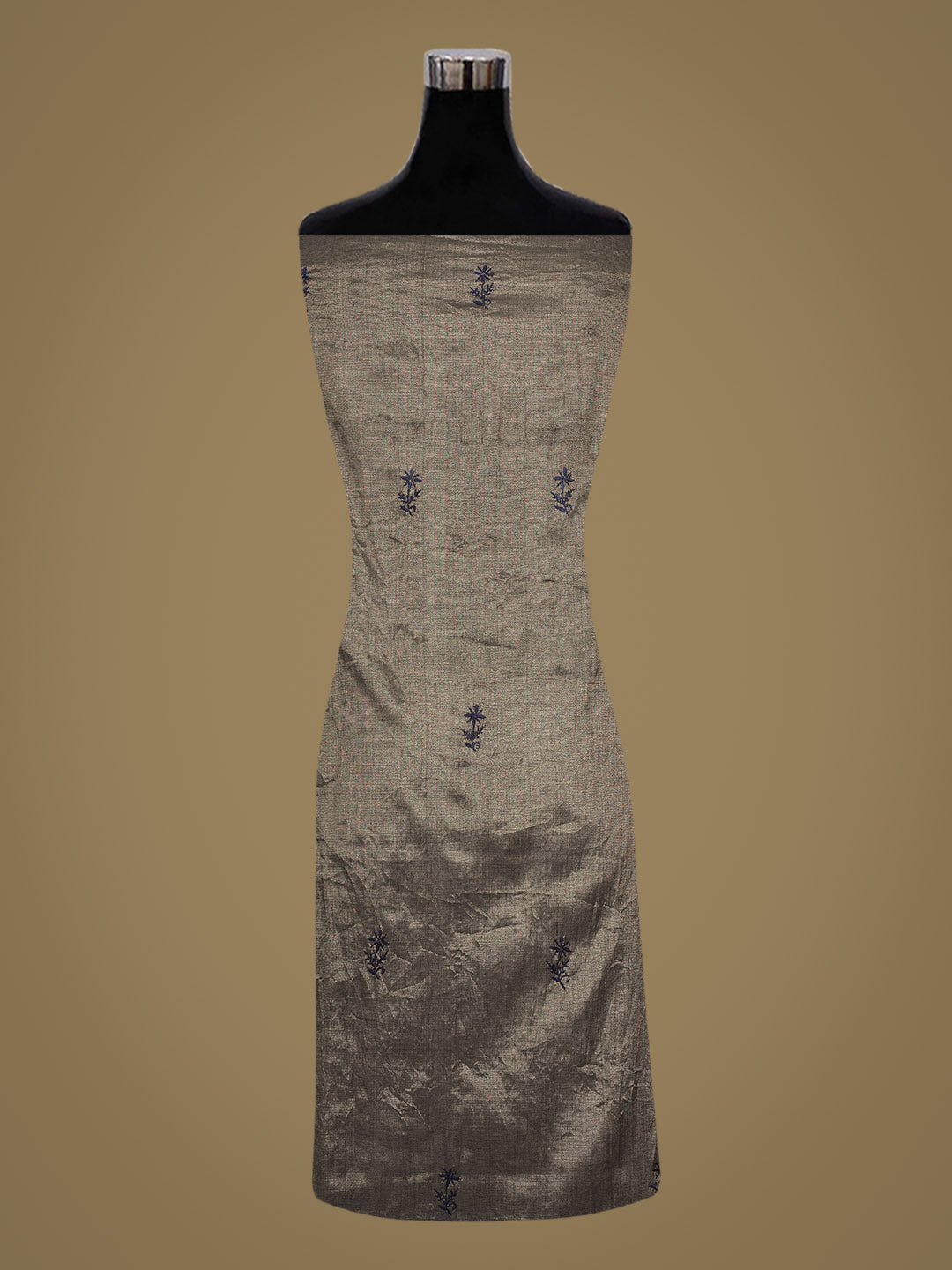 Ada Hand Embroidered Navy Blue Tissue Unstitched Lucknowi Chikankari Kurta Dupatta Set 01A948068