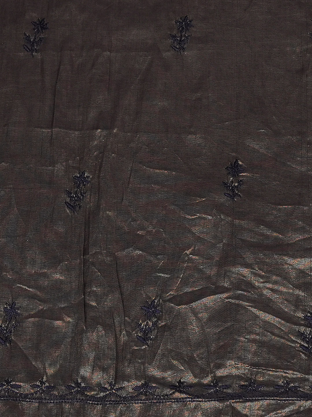 Ada Hand Embroidered Navy Blue Tissue Unstitched Lucknowi Chikankari Kurta Dupatta Set 01A948068