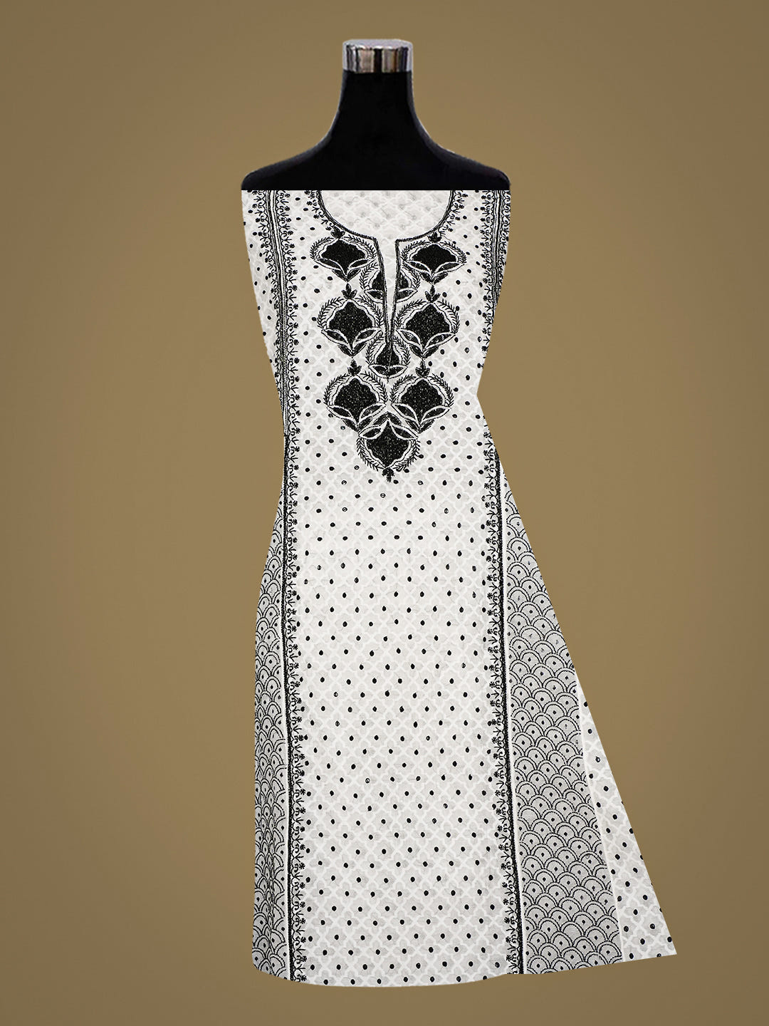 Ada Hand Embroidered Off White Chanderi Lucknowi Chikankari Semi-Stitched Kurta Dupatta Set With Cutdana Work 01A935336