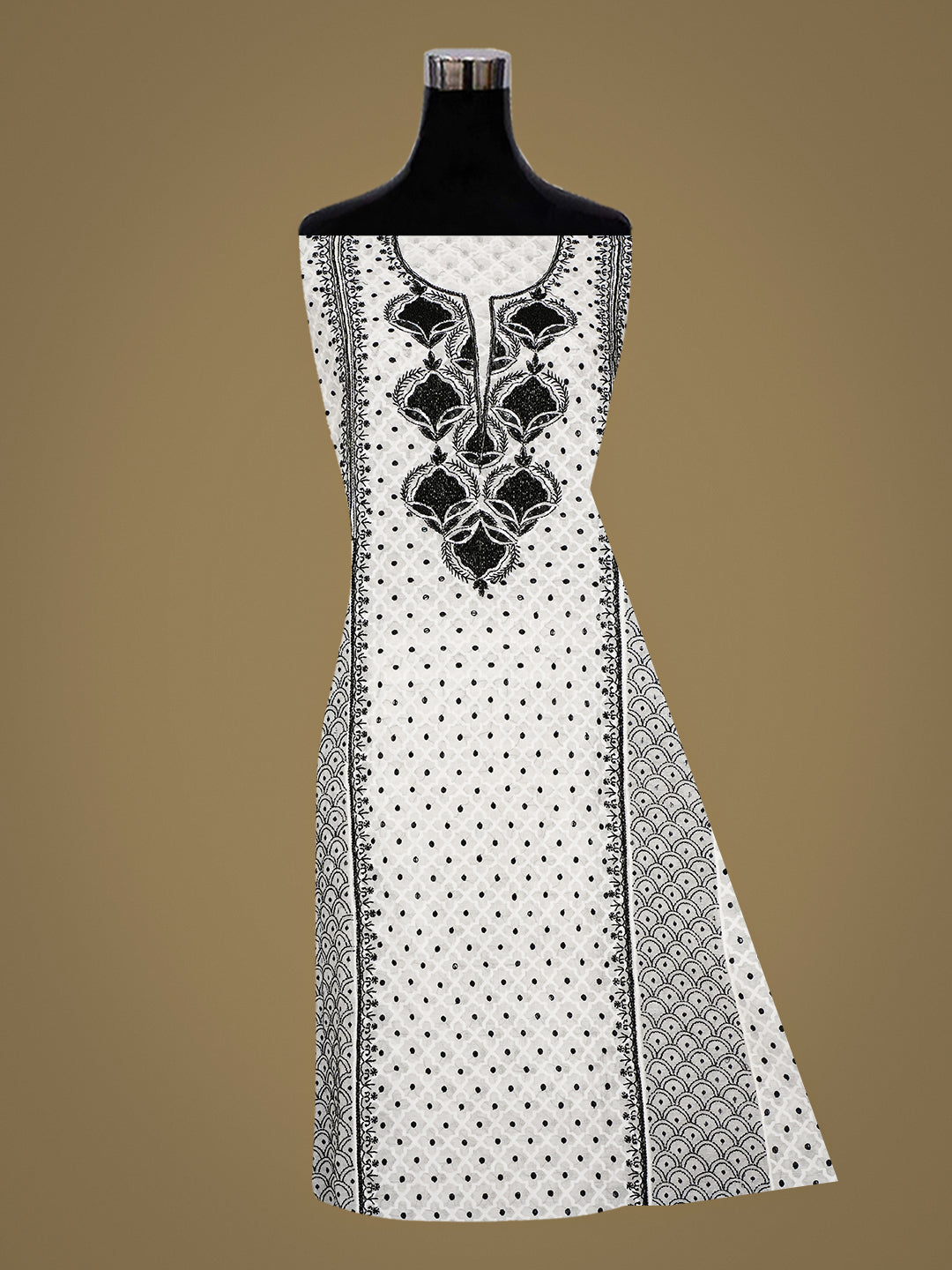 Ada Hand Embroidered Off White Chanderi Lucknowi Chikankari Semi-Unstitched Kurta Dupatta Set With Cutdana and Sequinned Work 01A935336