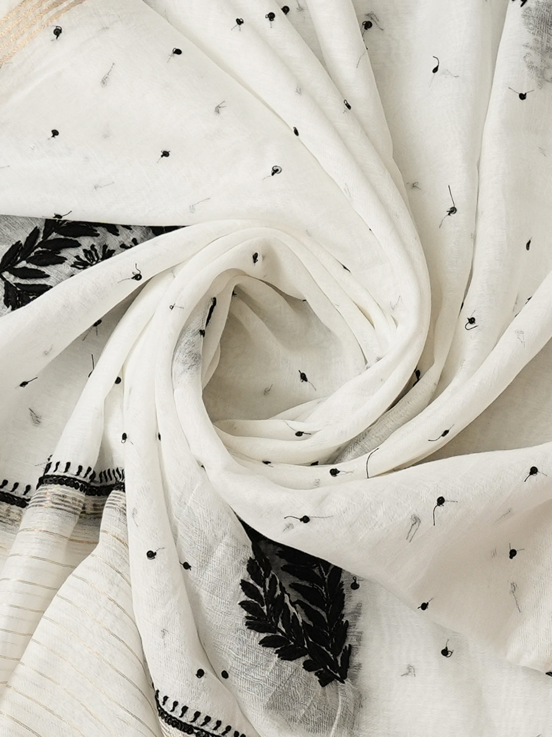 Ada Hand Embroidered Off White Chanderi Lucknowi Chikankari Semi-Unstitched Kurta Dupatta Set With Cutdana and Sequinned Work 01A935336
