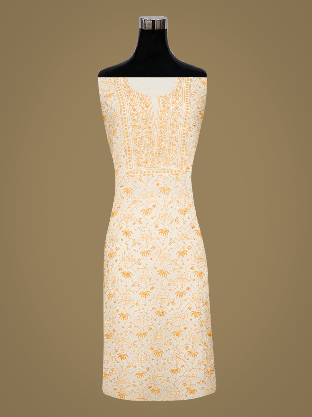 Ada Hand Embroidered Off White Chanderi Lucknowi Chikankari Unstitched Kurta Dupatta Set 01A805745