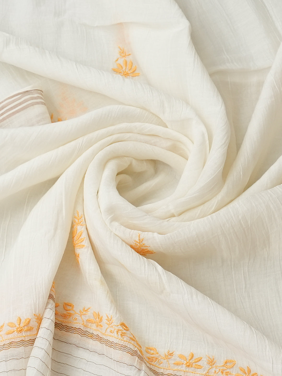 Ada Hand Embroidered Off White Chanderi Lucknowi Chikankari Unstitched Kurta Dupatta Set 01A805745