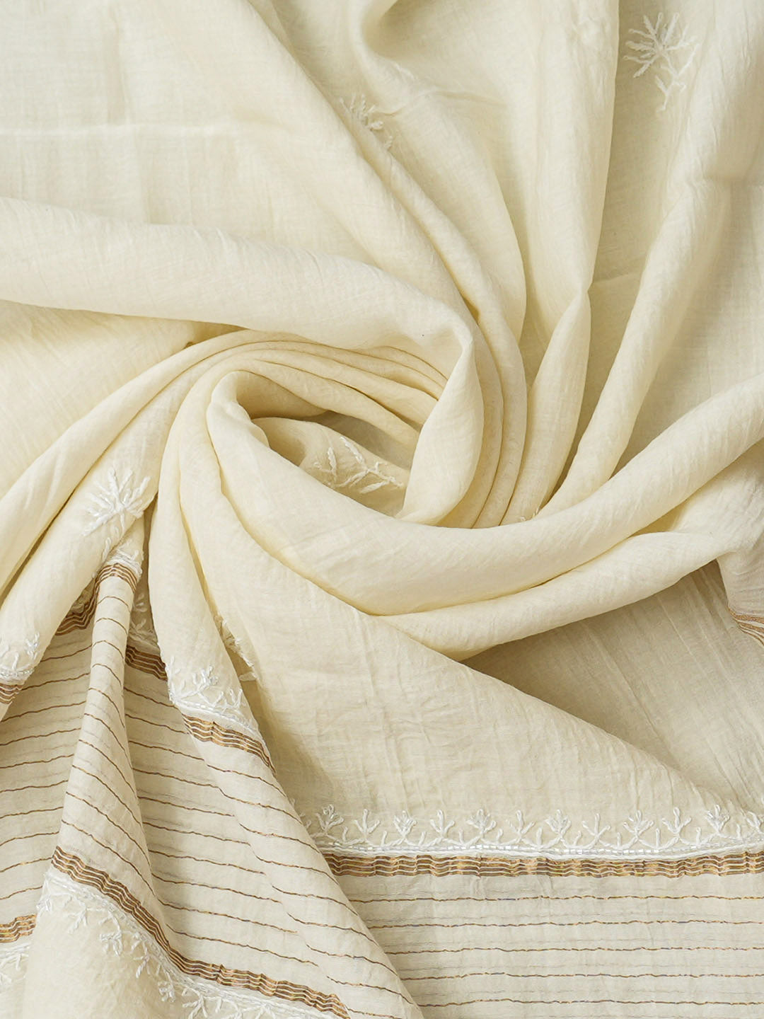 Ada Hand Embroidered Off White Chanderi Lucknowi Chikankari Unstitched Kurta Dupatta Set With Cutdana Work 01A837850
