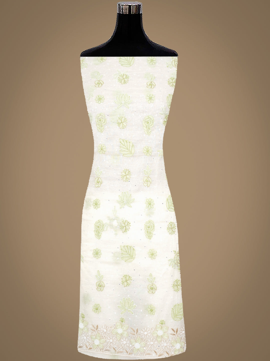 Ada Hand Embroidered Off White Chanderi Lucknowi Chikankari Unstitched Kurta Dupatta Set With Cutdana Work 01A867836